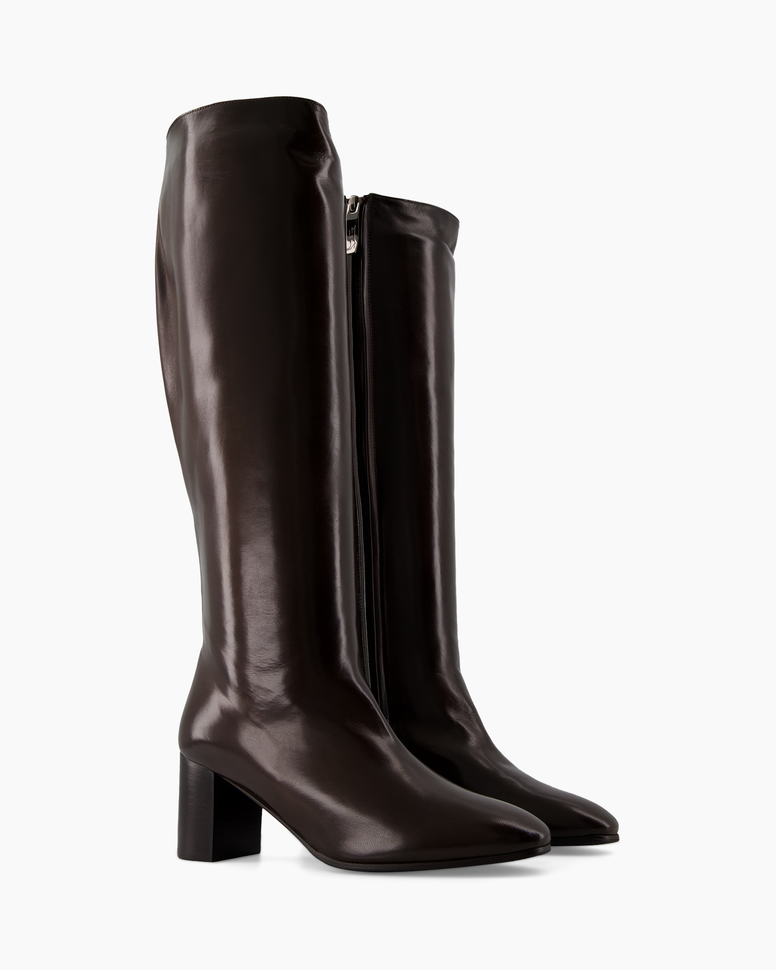 knee-high, laarzen, bruin, leer, hak