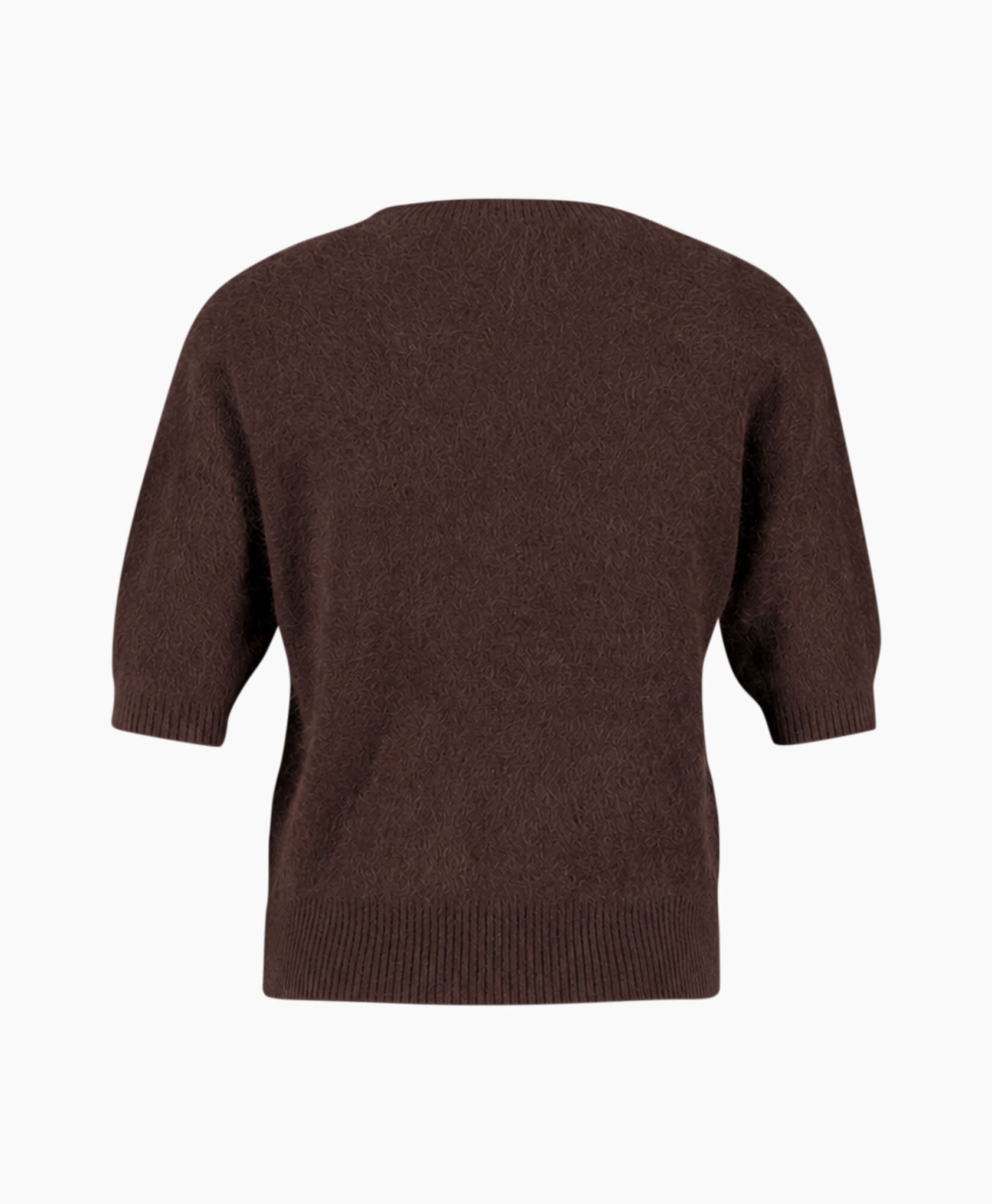 gebreide, trui, korte mouwen, bruin, textured