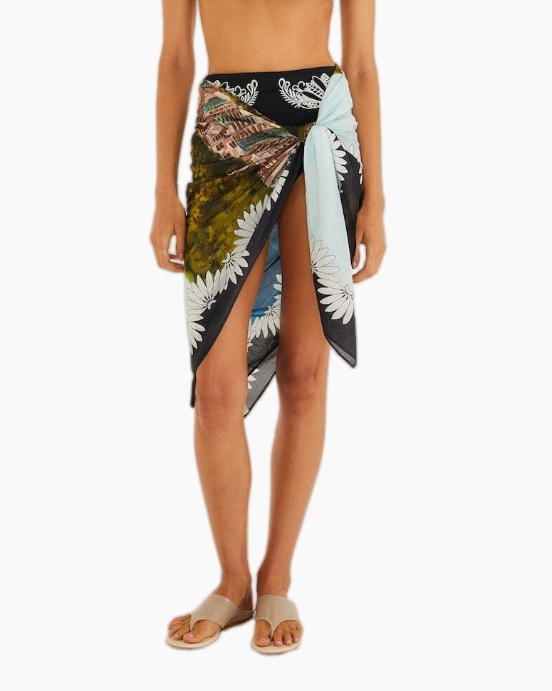 sarong, omlaag, pareo, strandkleding, bloempatroon