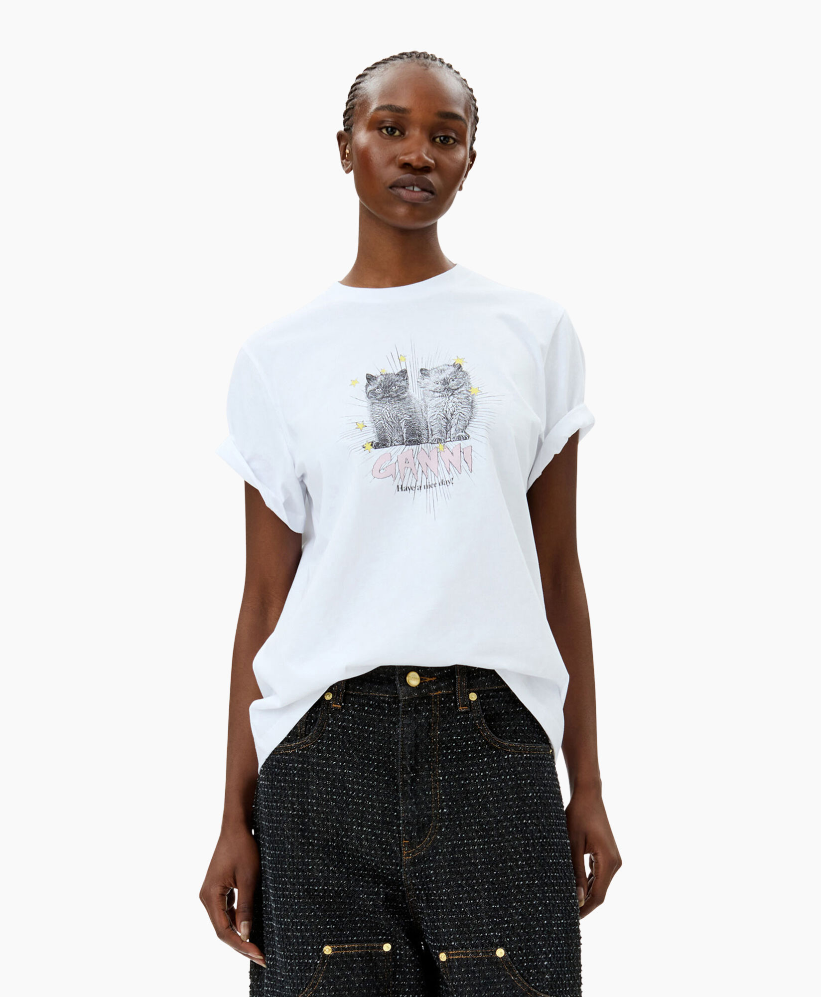 T-shirt Korte Mouw Basic Jersey Kittens Relaxed Wit