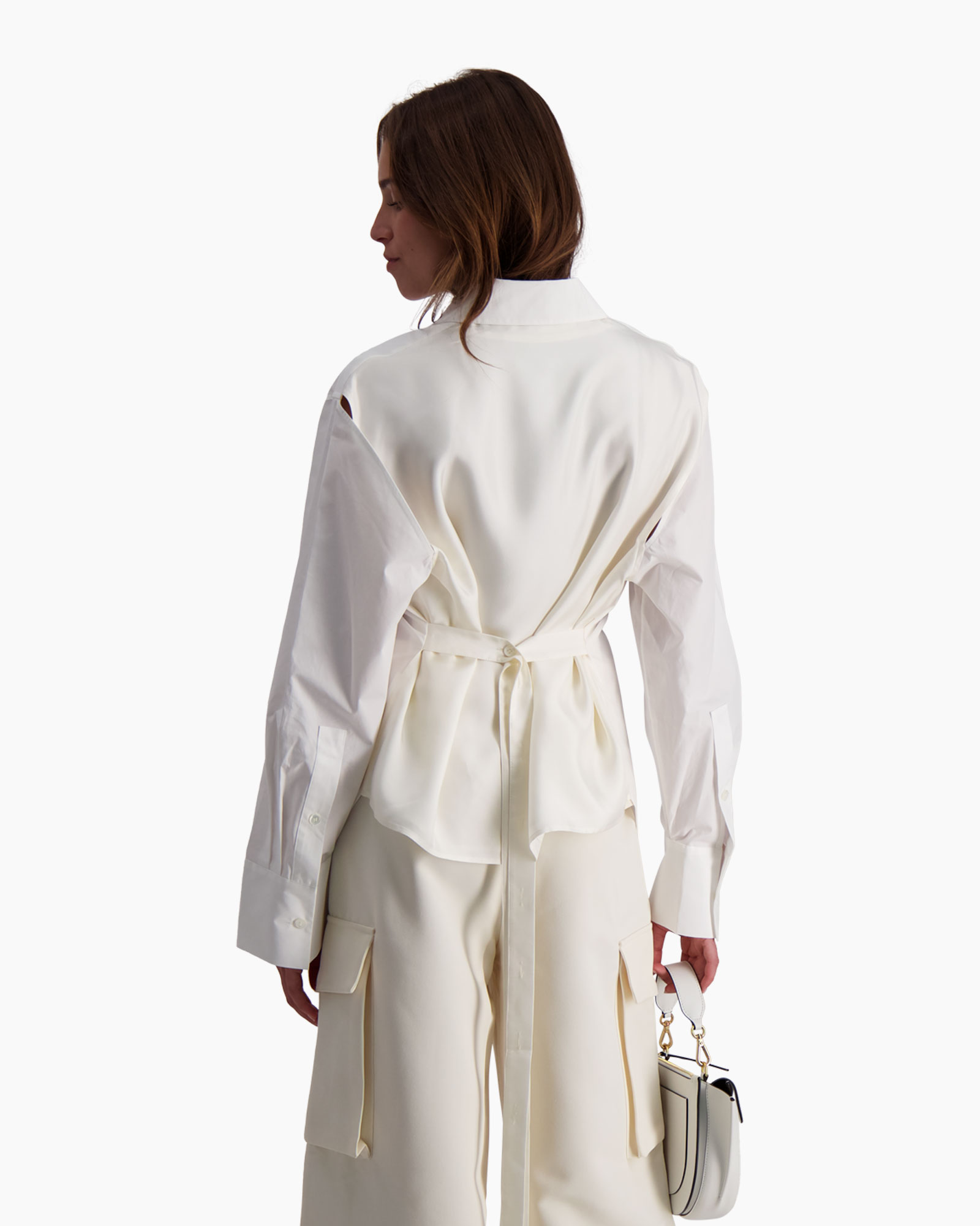 Blouse Poplin Silk Combined Gilet-shirt Off White