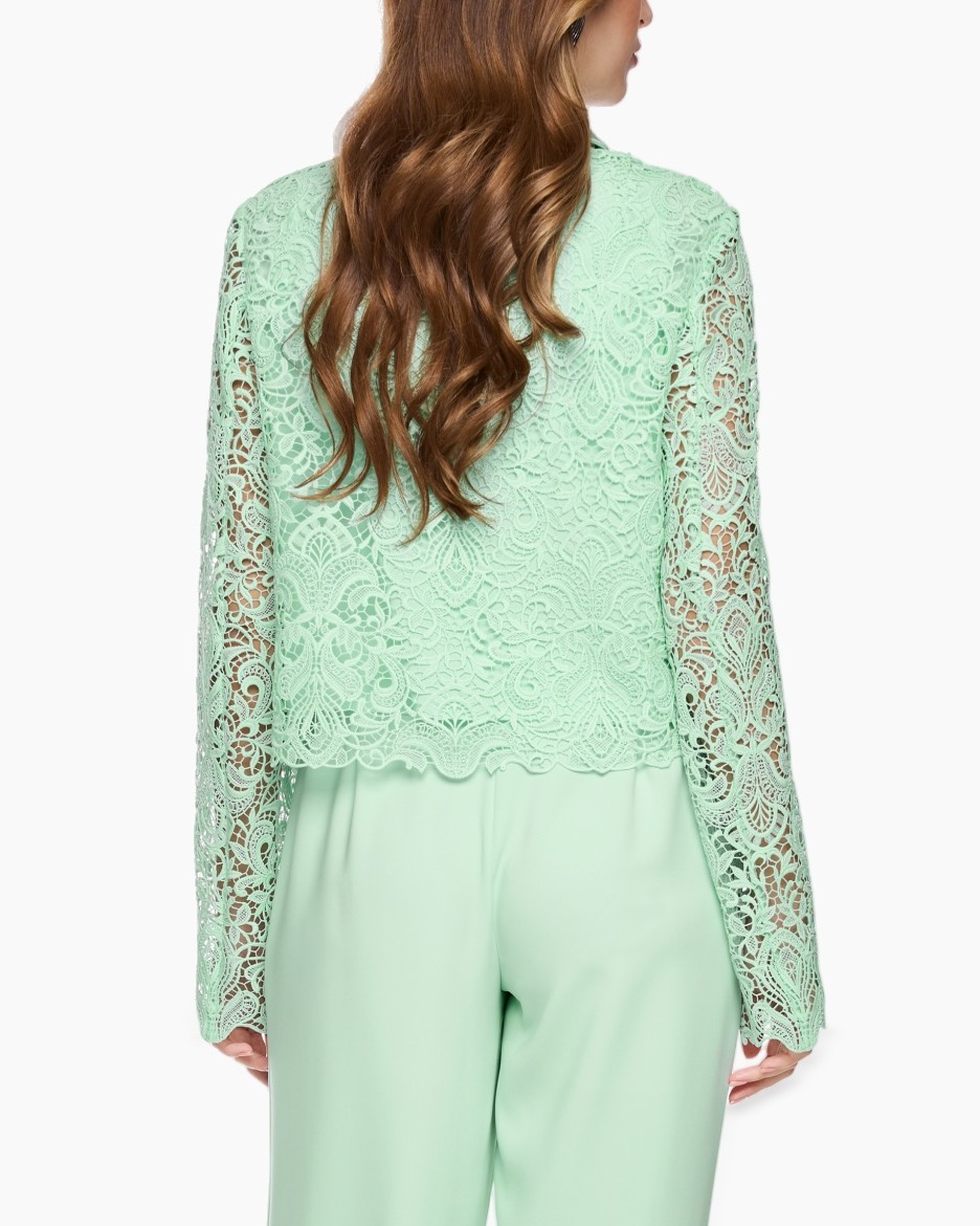 kant top, mintgroen, kraagtop, lange mouwen, versierde knopen