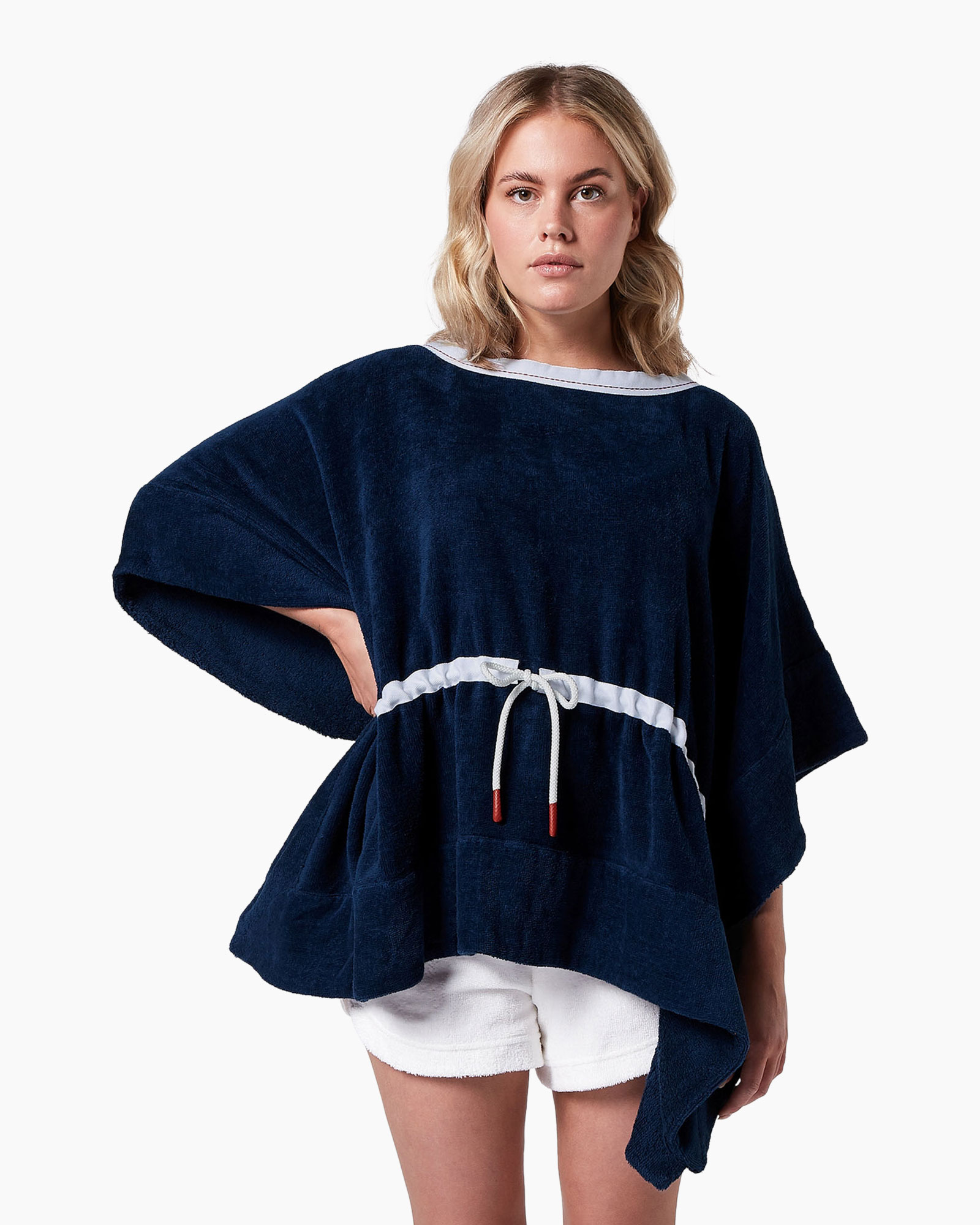 poncho, navy, tunic, drawstring, blanket