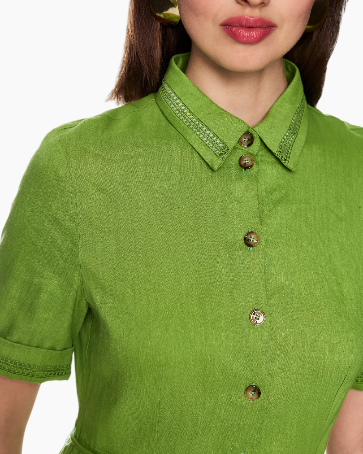 groen, hemd, kraag, knopen, korte mouw