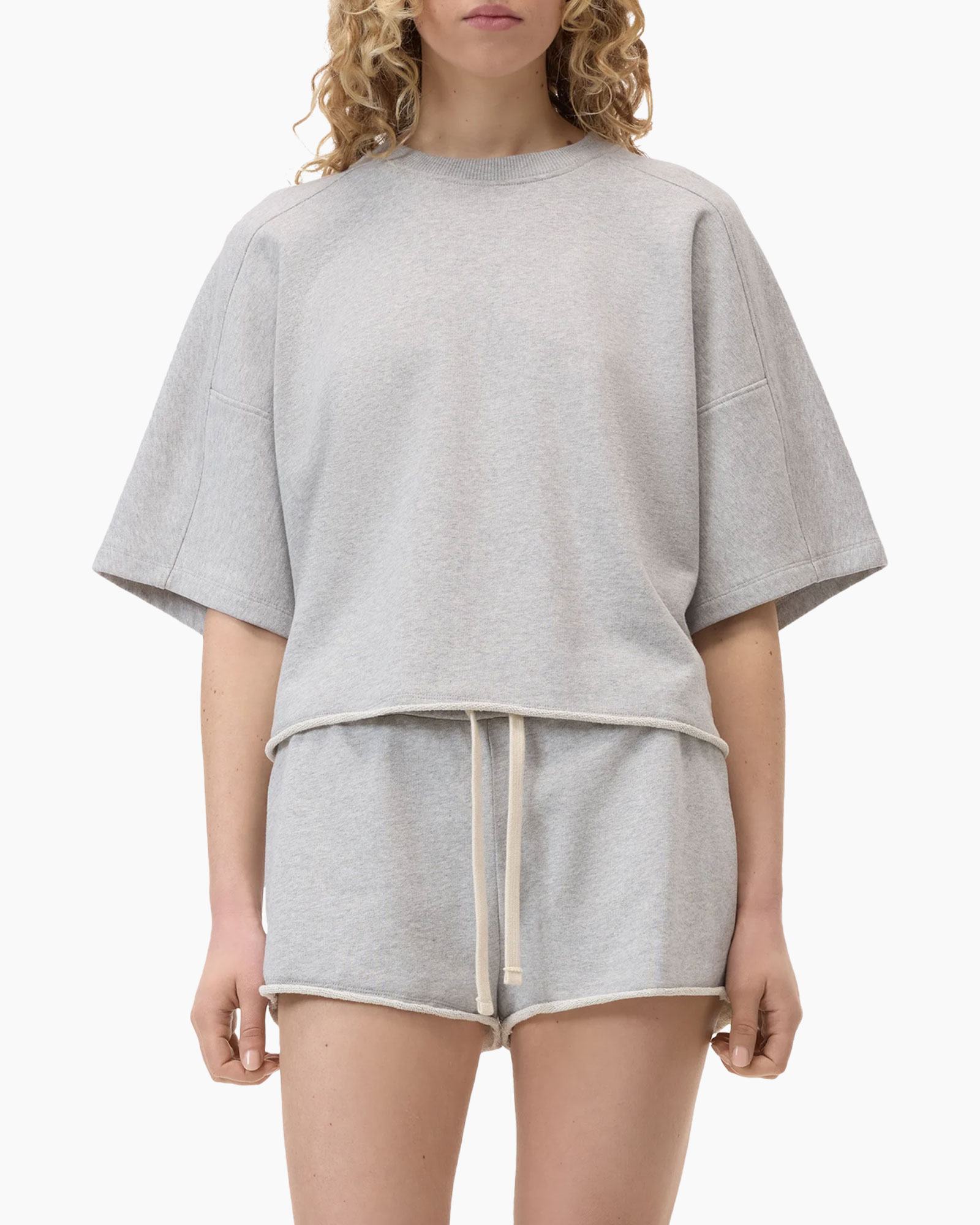 hoodie, shorts, loungewear, grijs, trekkoord