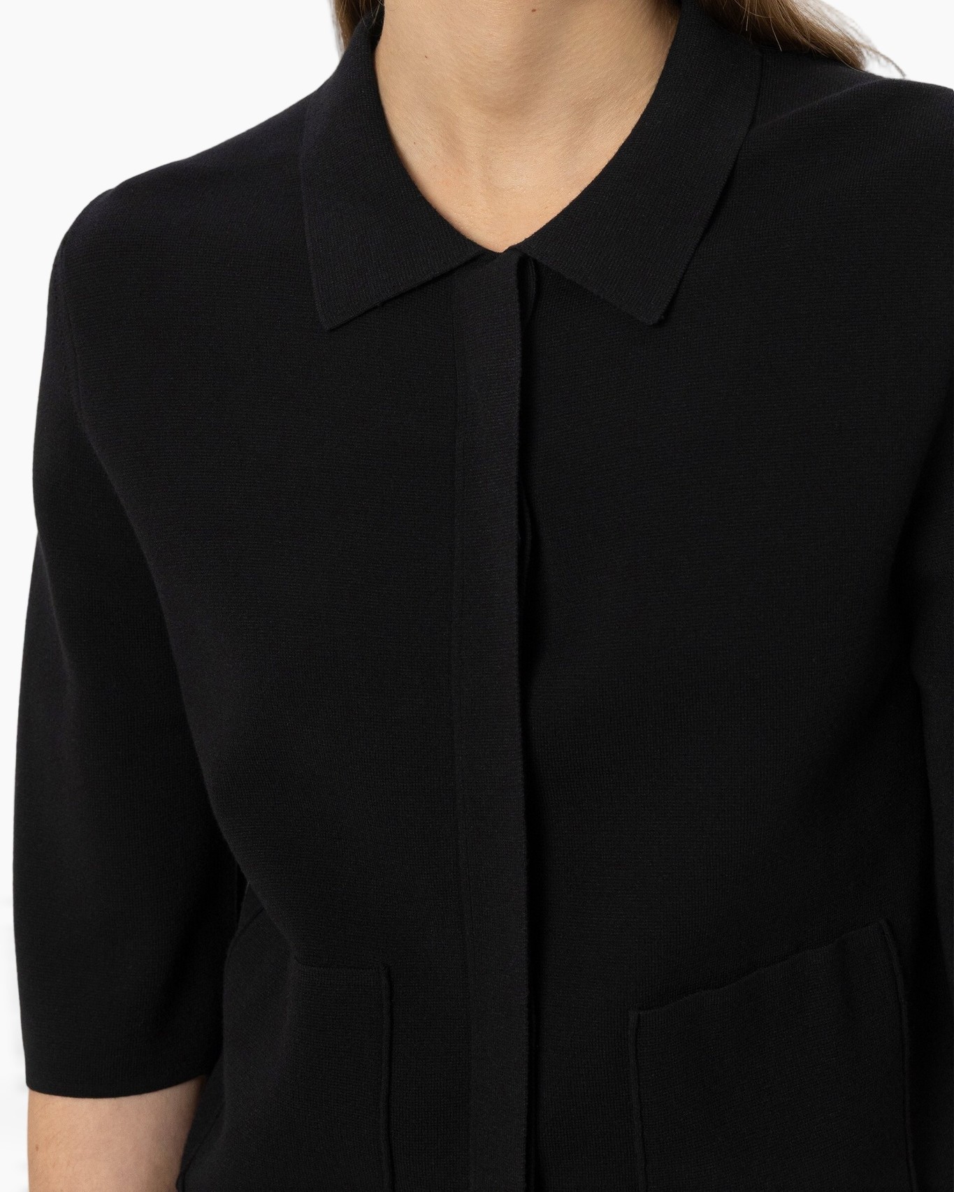 zwart, kraag, blazer, zakken, driekwartmouw