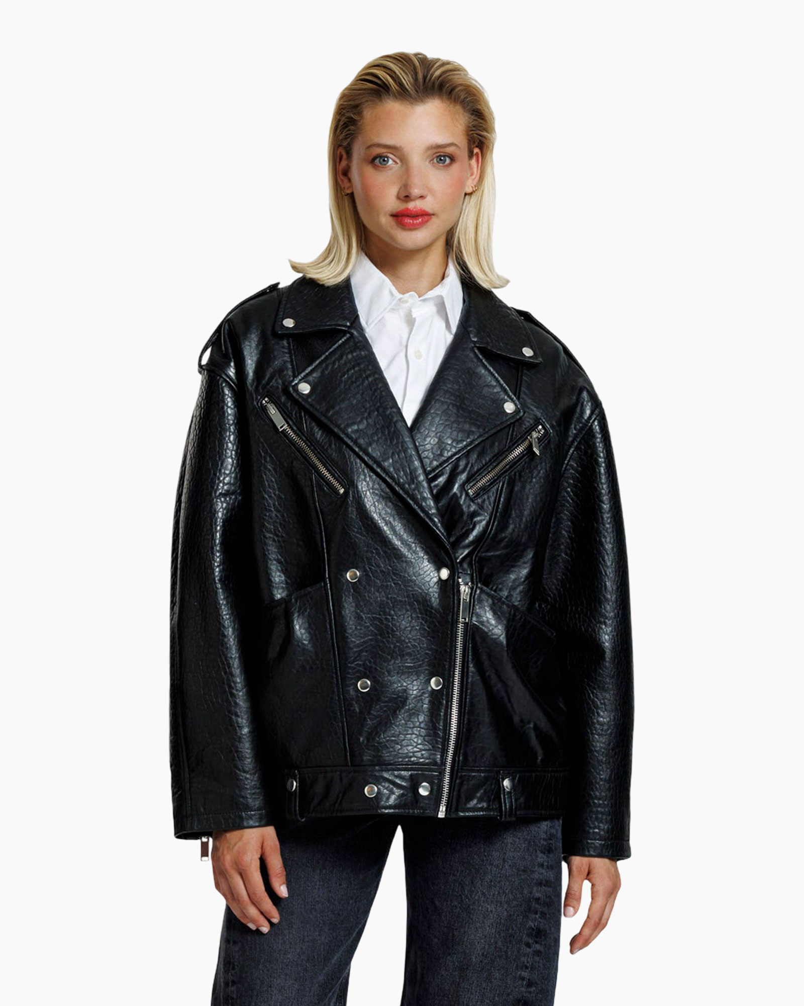 leren jas, biker jas, rits, zilver hardware, zwart