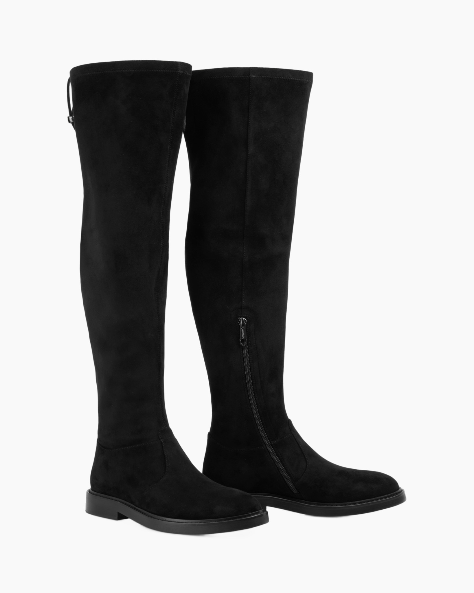 laarzen, knee-high, zwart, suede, platte-zool