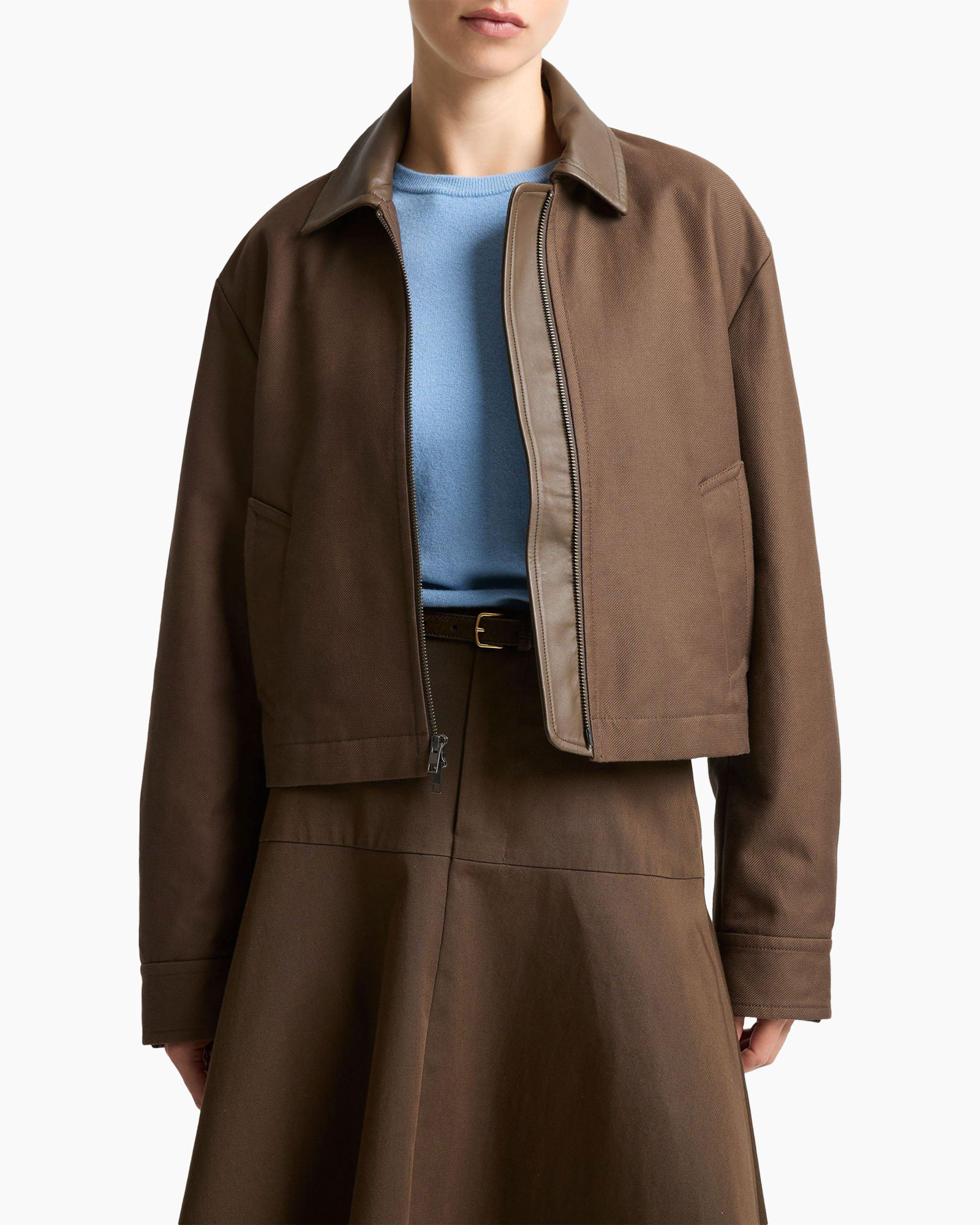 jacket, brown, bomber, zipper, collar