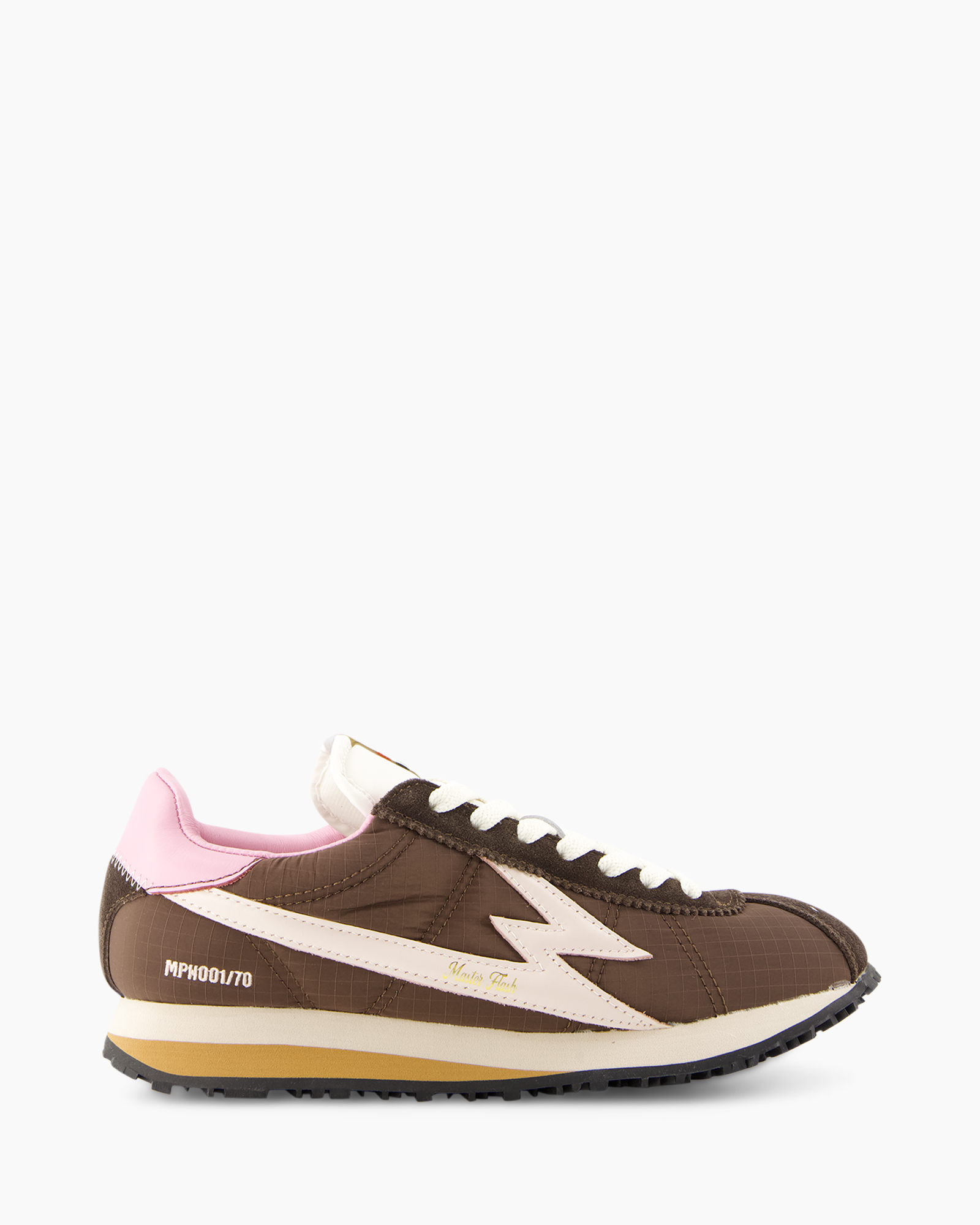 sneaker, bruin, roze, veters, strupe/golvende streep