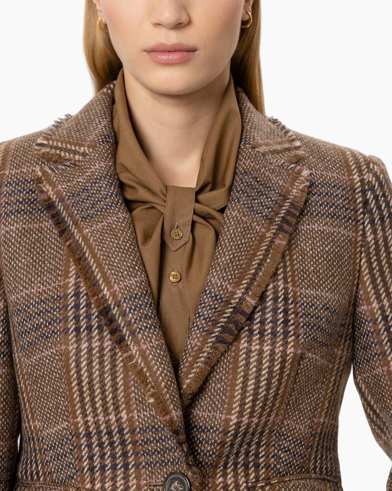 blazer, tweed, bruin, striksluiting, plaid