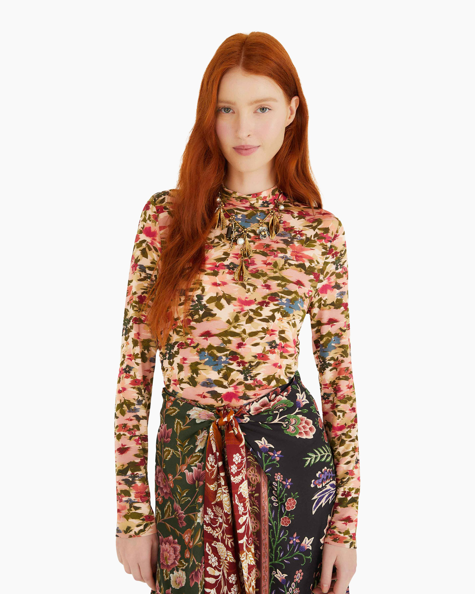 Blouse Ikat Tiny Flowers Jersey Roze