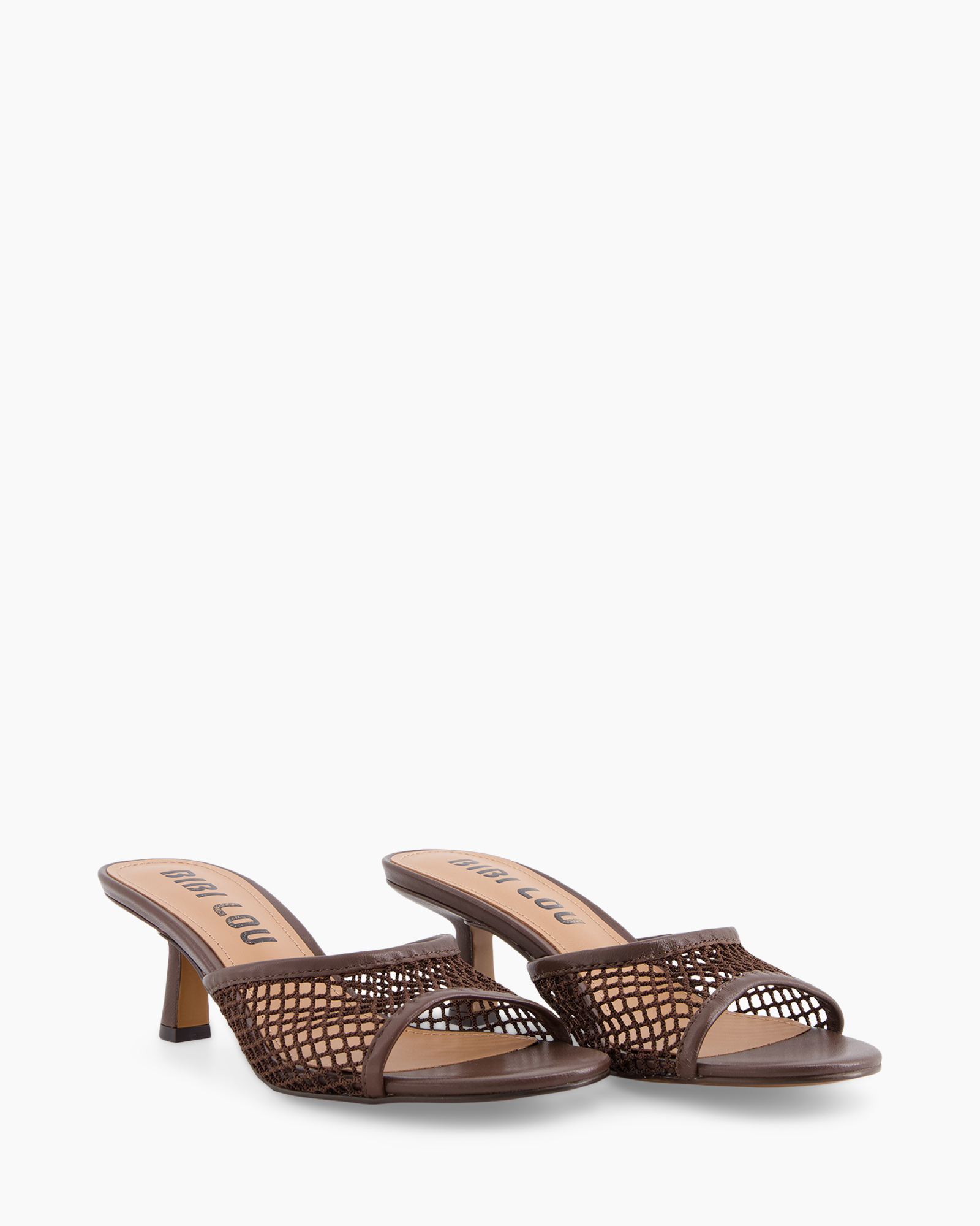 heel, mule, brown, netted, open-toe