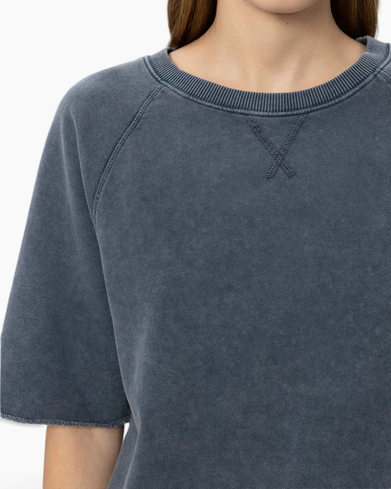 sweatshirt, crewneck, korte mouwen, gewassen, blauw-grijs