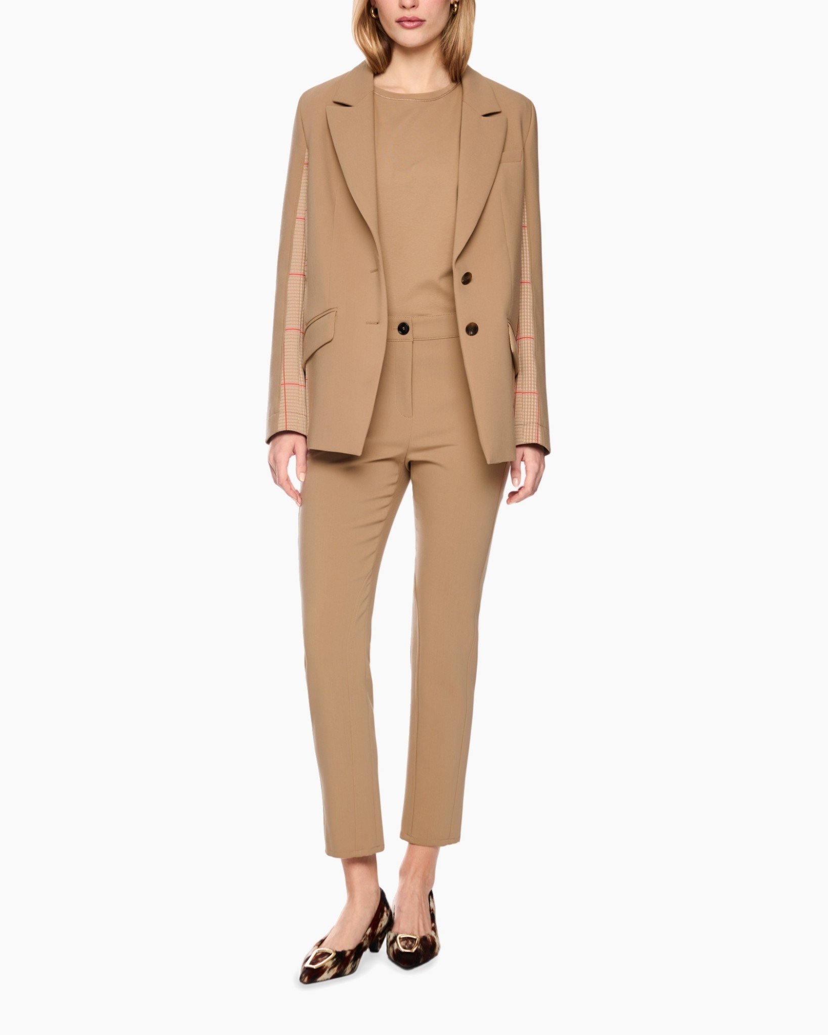 blazer, pakken, beige, dubbelgebreid, broek