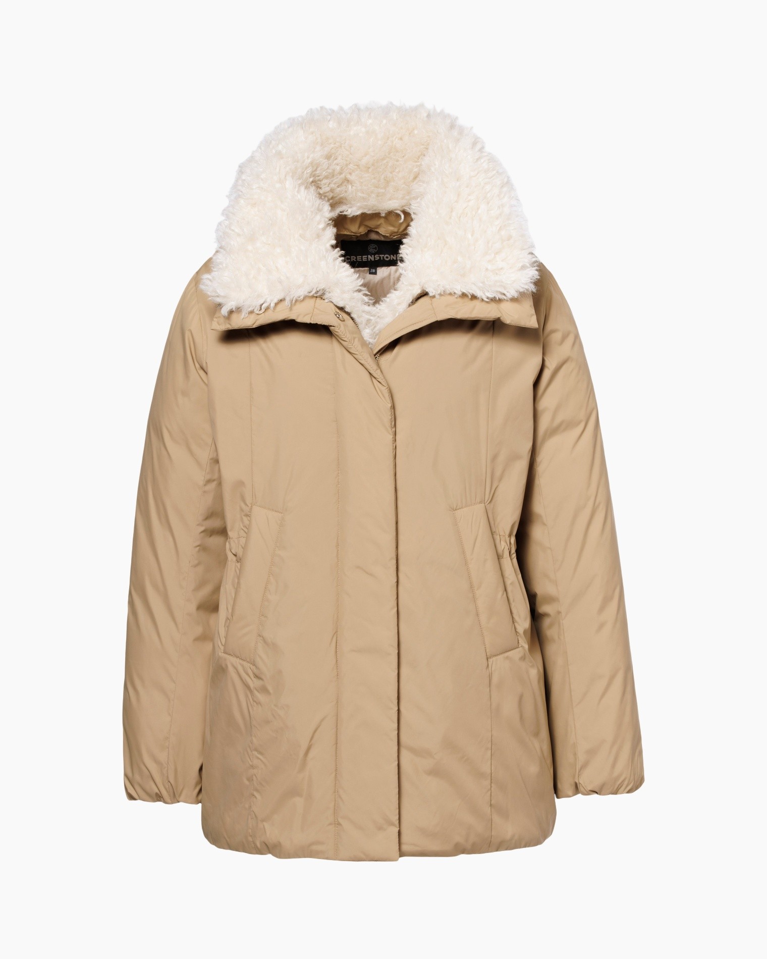 beige, parka, down, quilted, faux-fur hood