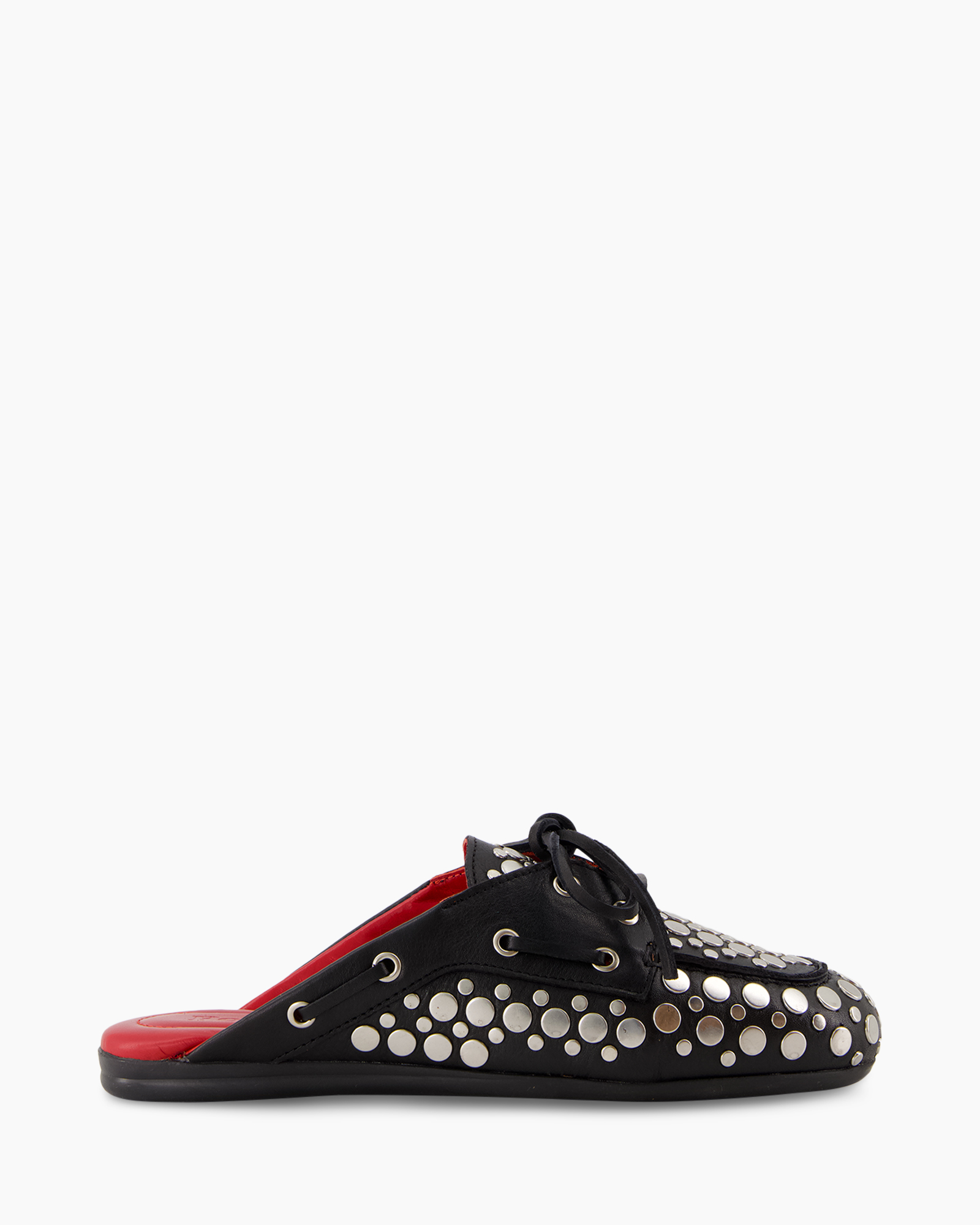 pantoffel, mocassin, zwart, studs, open achterkant