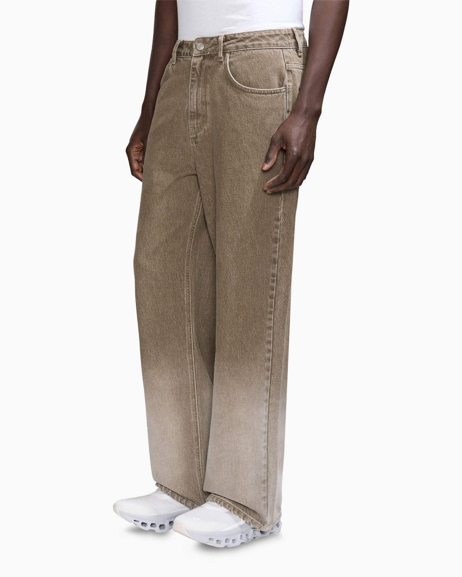 broeken, wijd uitlopend, jeans, beige, wijdere pijp