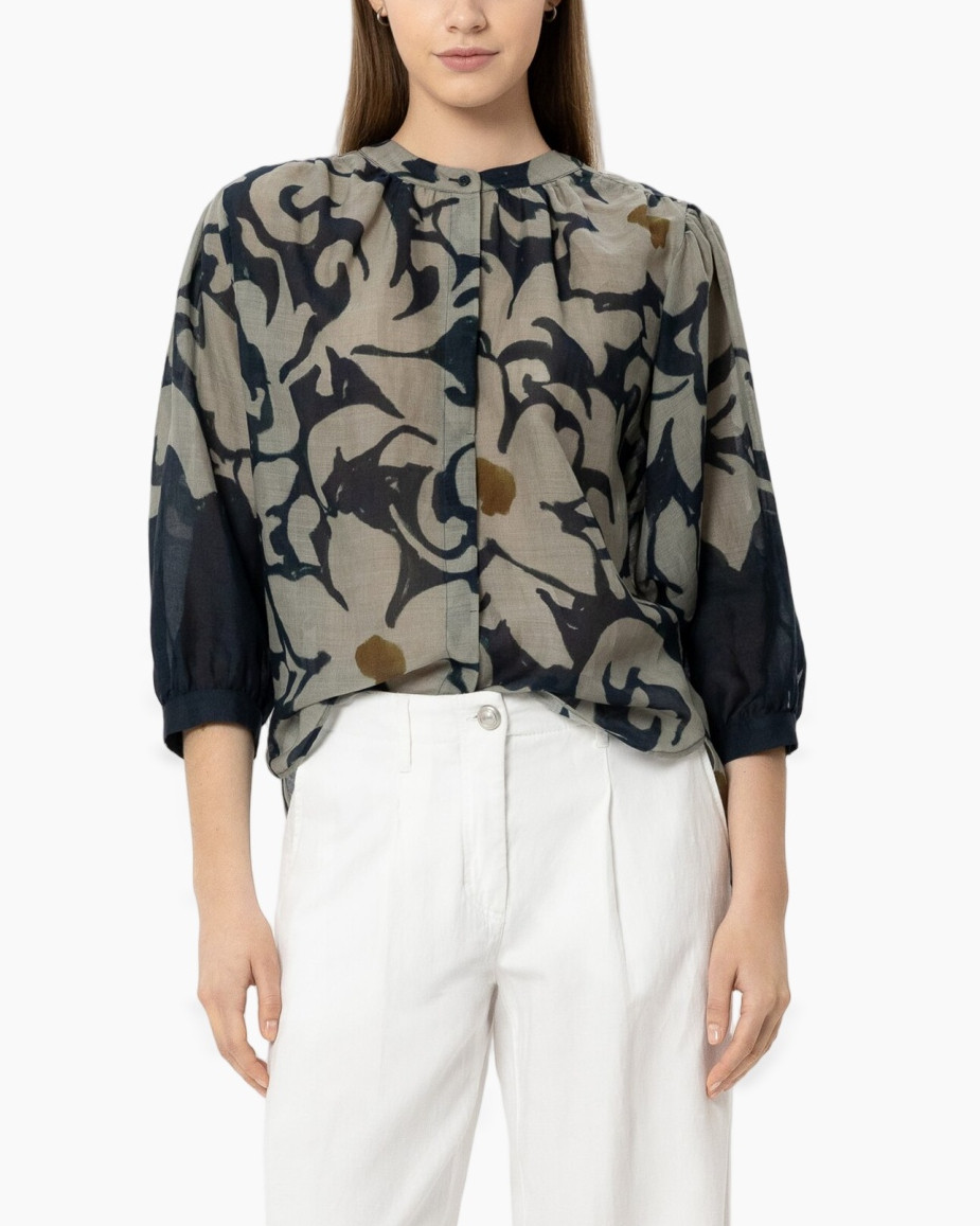 blouse, paisley, camouflage, 3/4 mouwen, linnenmix