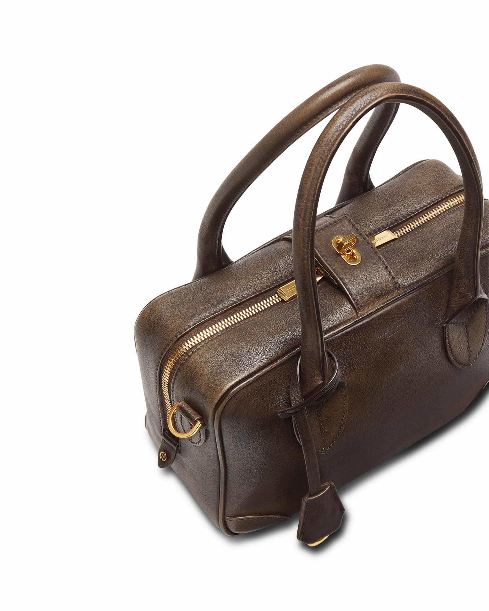 handbag, brown, leather, zipper, top-handle