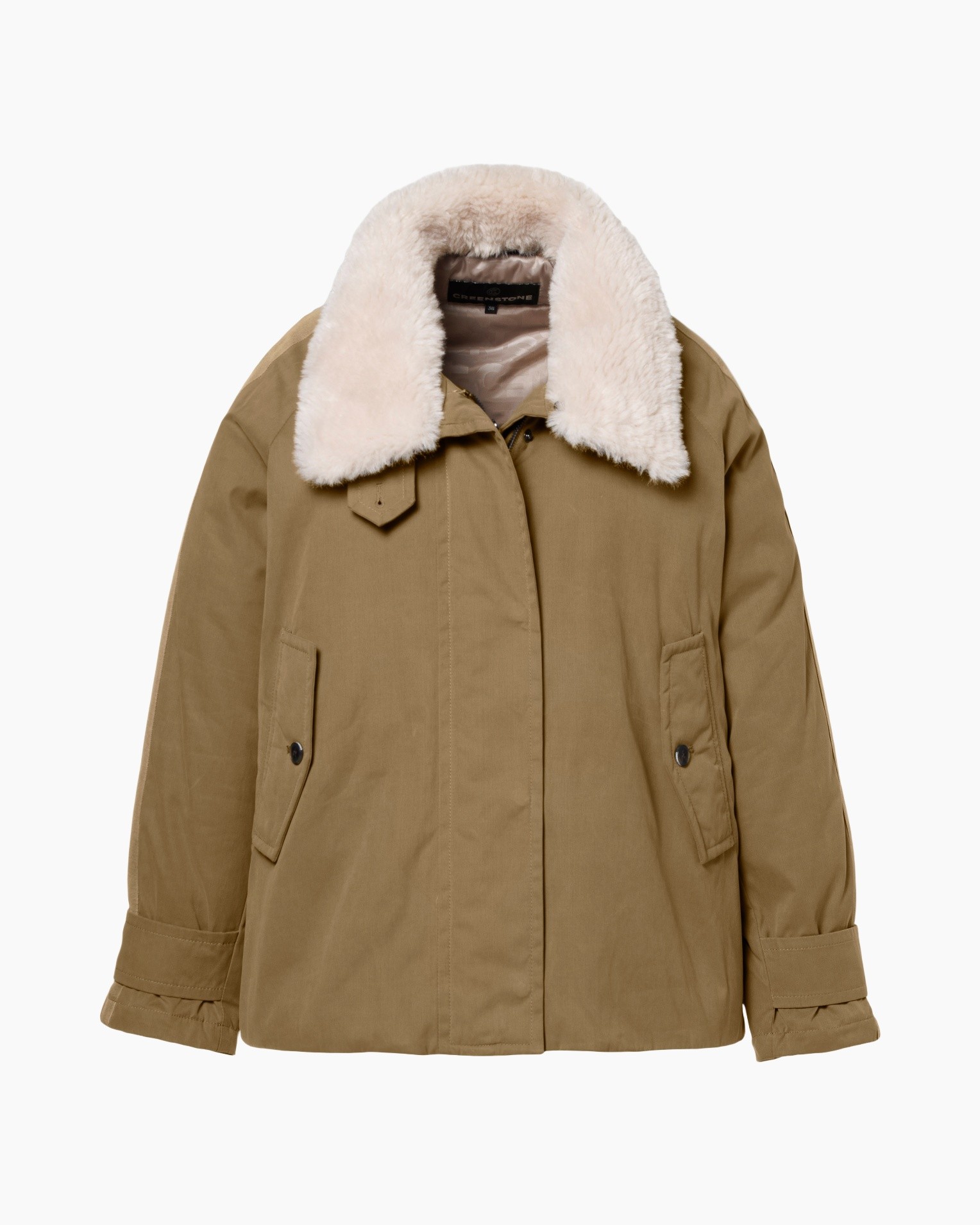 parka, khaki, faux-fur, kraag van imitatiebont, zakken