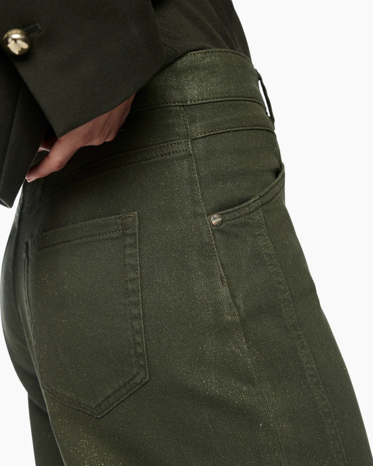 broek, olijf, achterzak, jeans, weefseltextuur