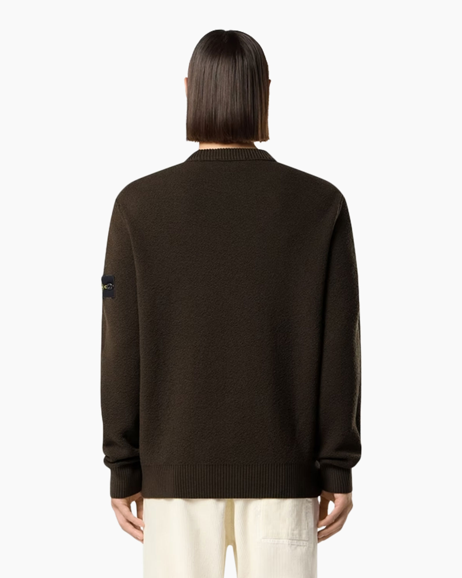 trui, pullover, donkerbruin, rond hals, lange mouwen