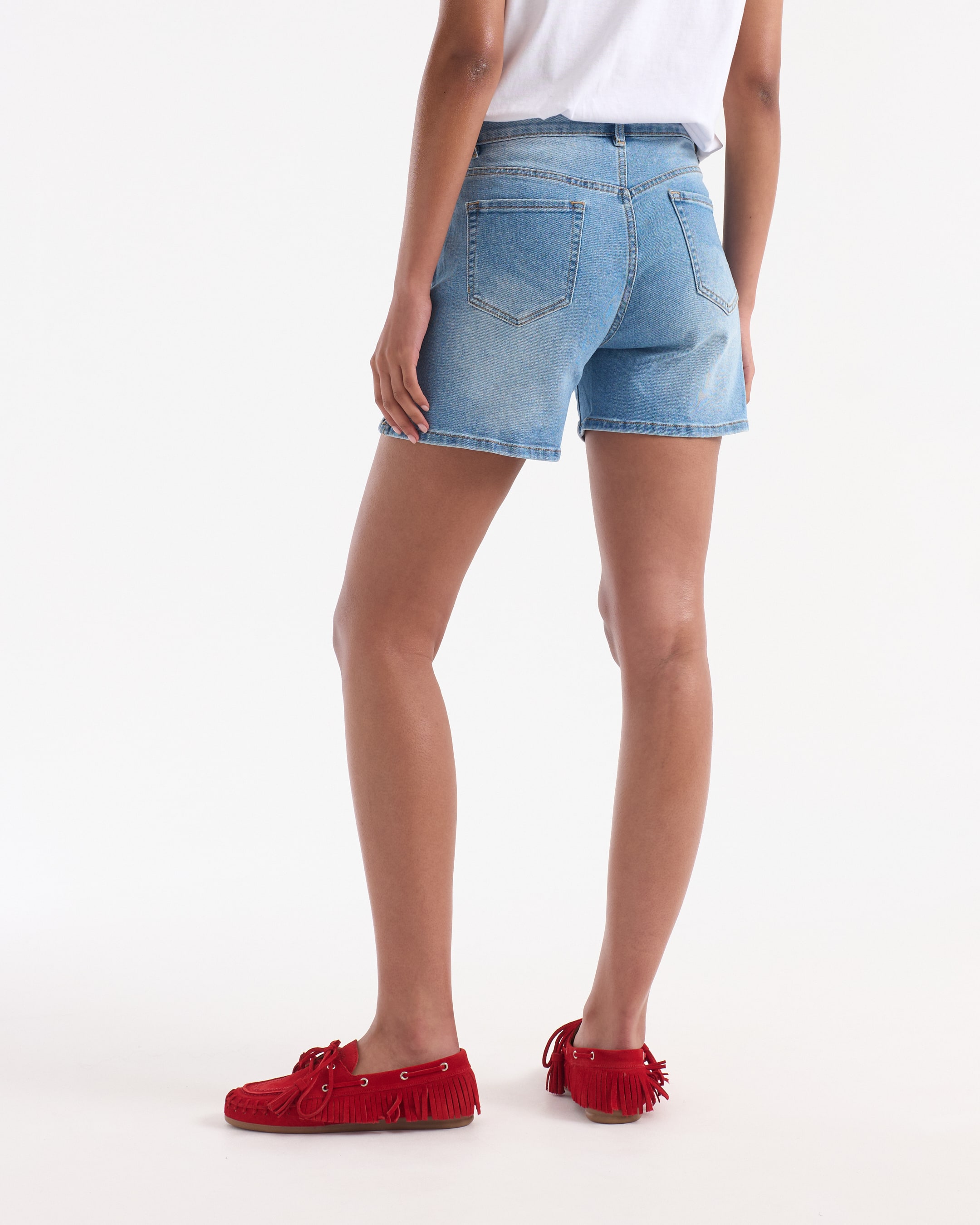denim-shorts, shorts, blue, back-pocket, casual, frayed-edge