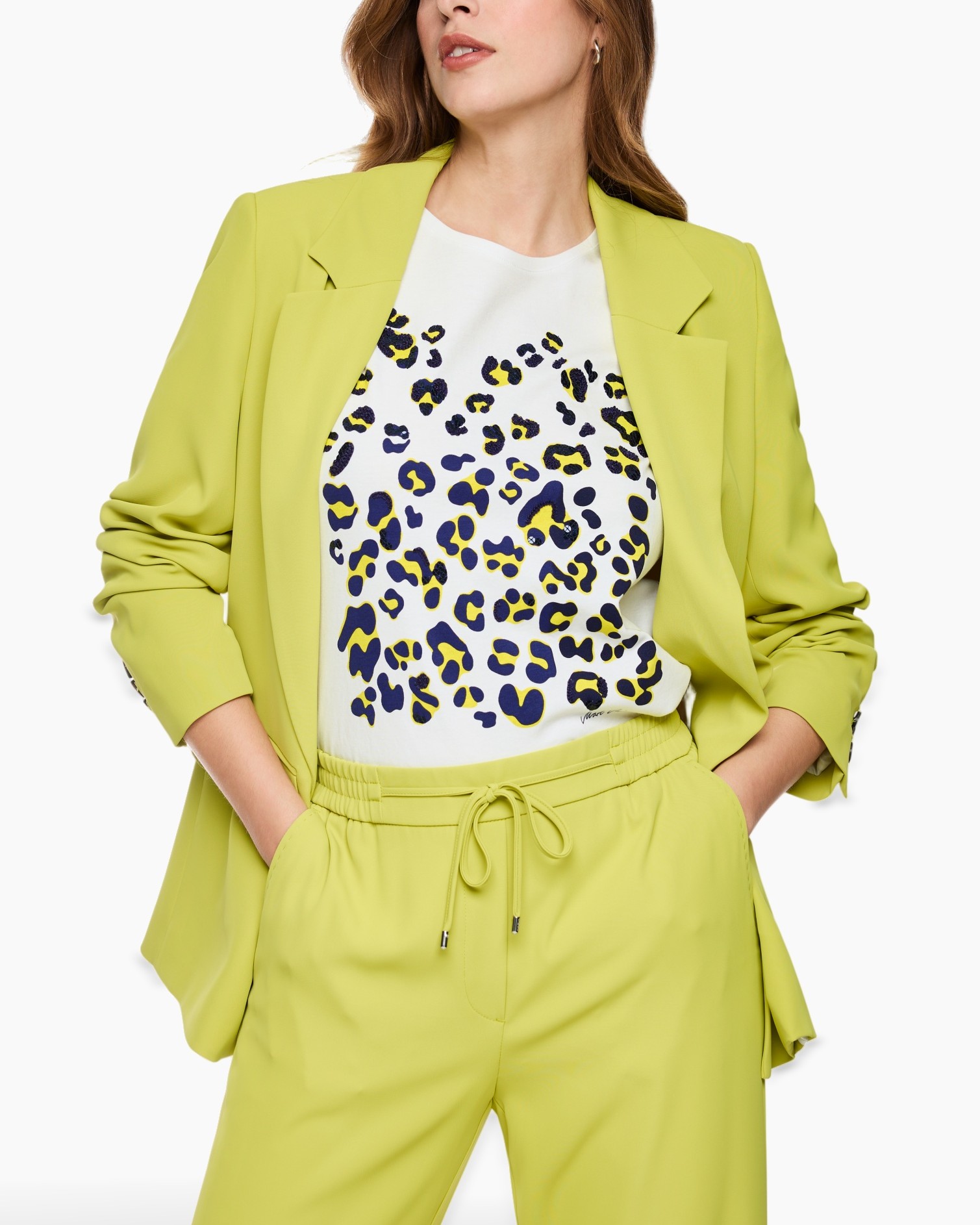 blazer, jas, loungebroek, limegroen, lange mouw