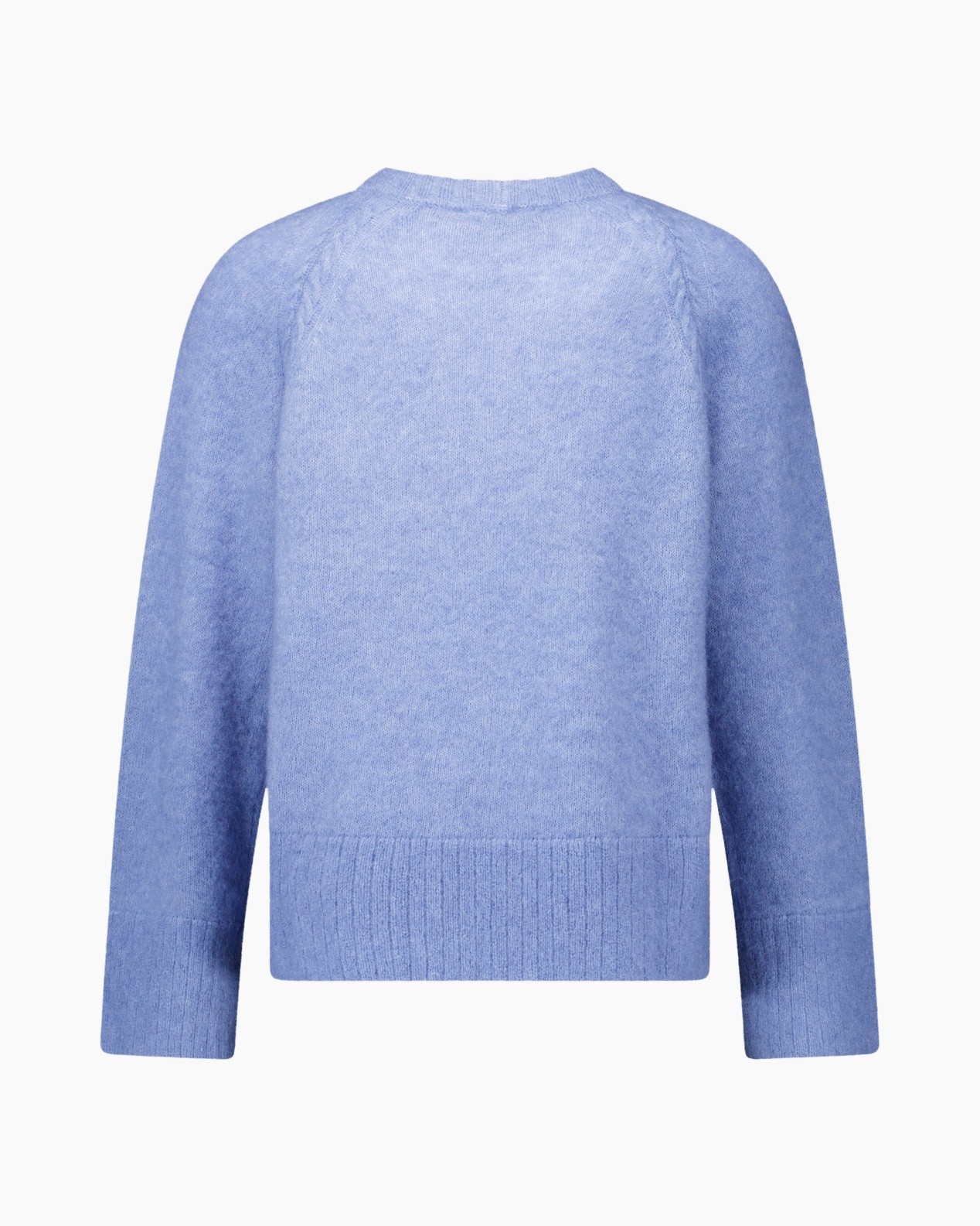 trui, breipatroon, rond hals, blauw, kabelpatroon