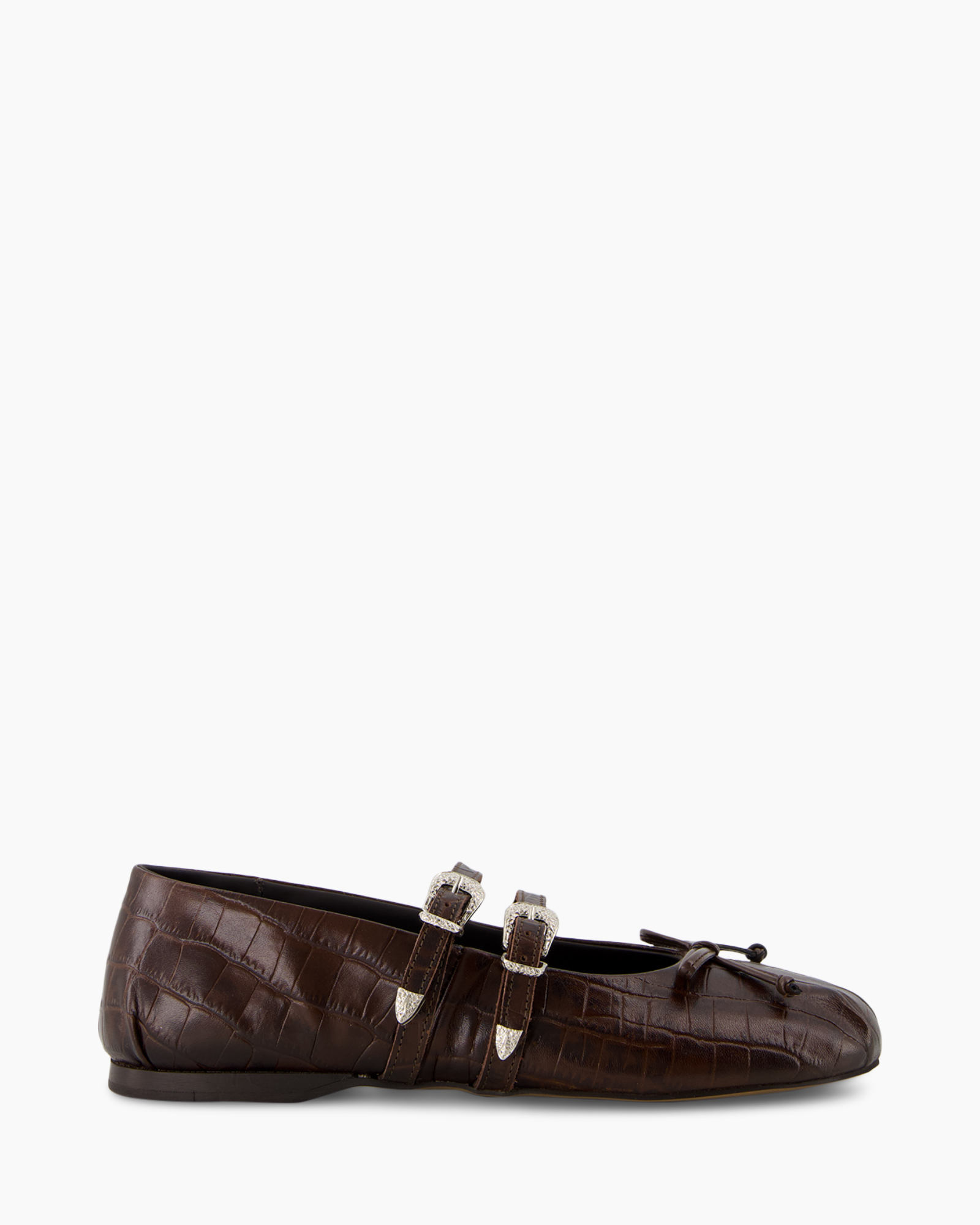 balletschoen, bruin, leer, dubbele gesp, textured
