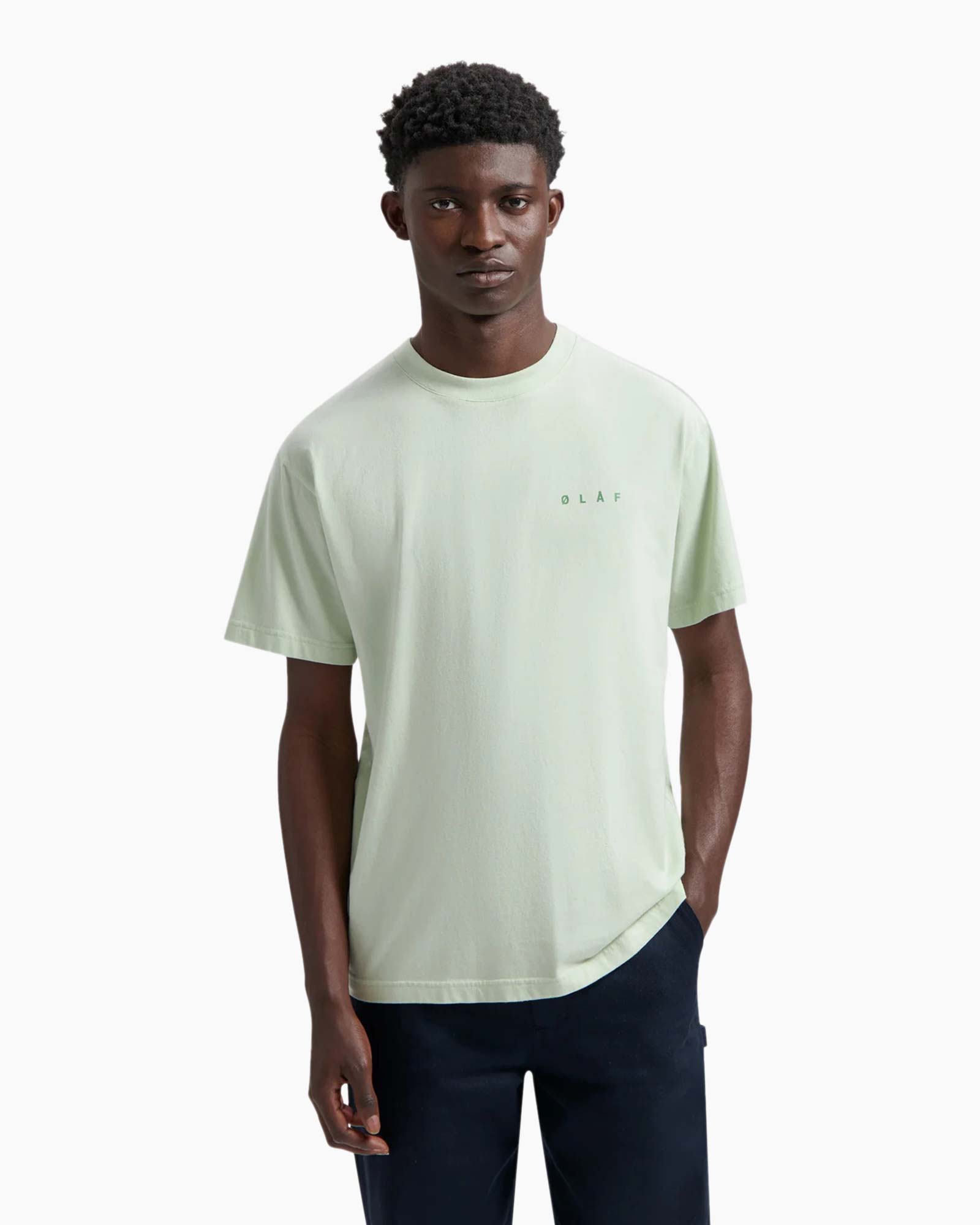 OLAF T-shirt Korte Mouw Spiral Face Tee licht groen