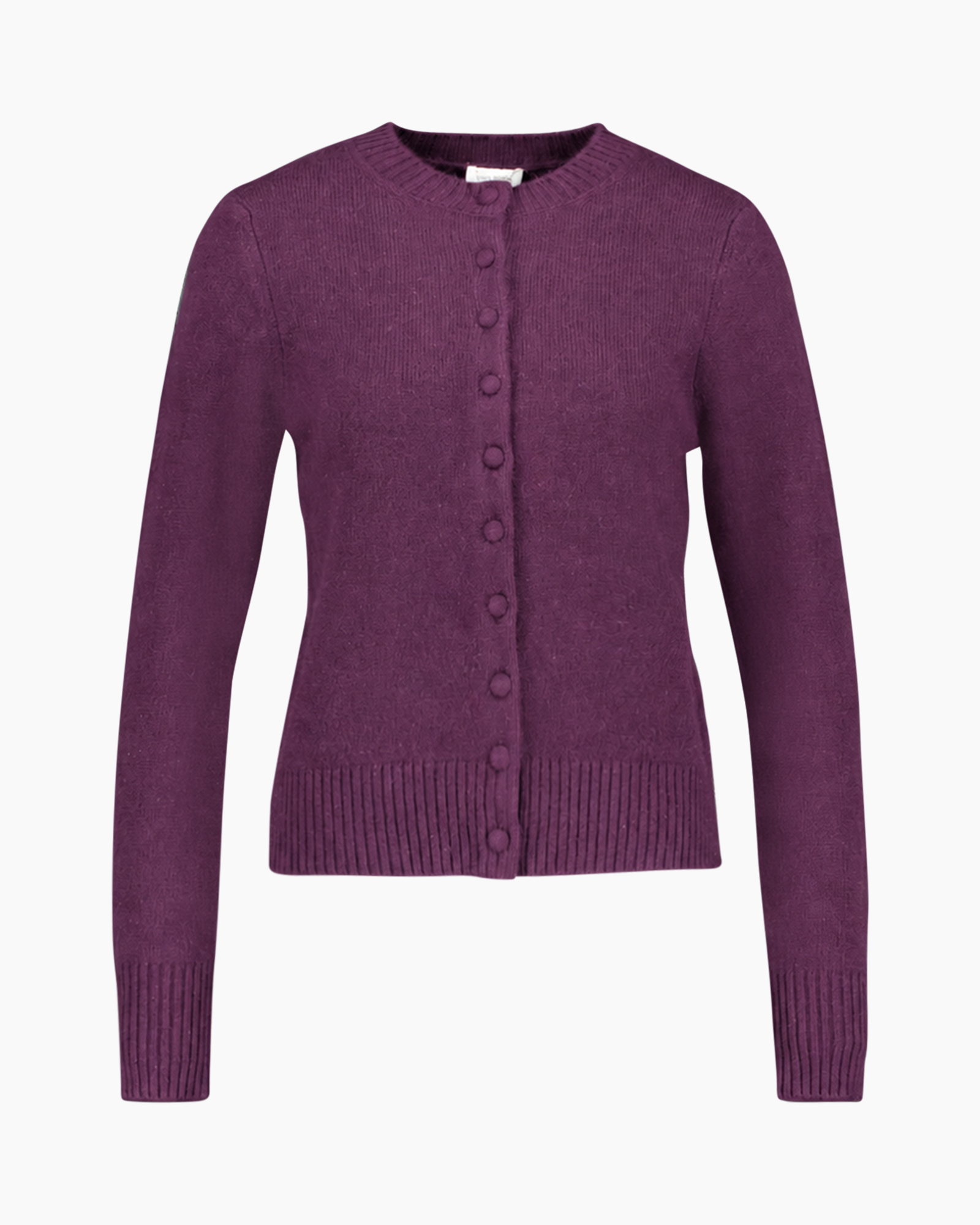 vest cardigan, gebreid, knopen, lange mouwen, paars