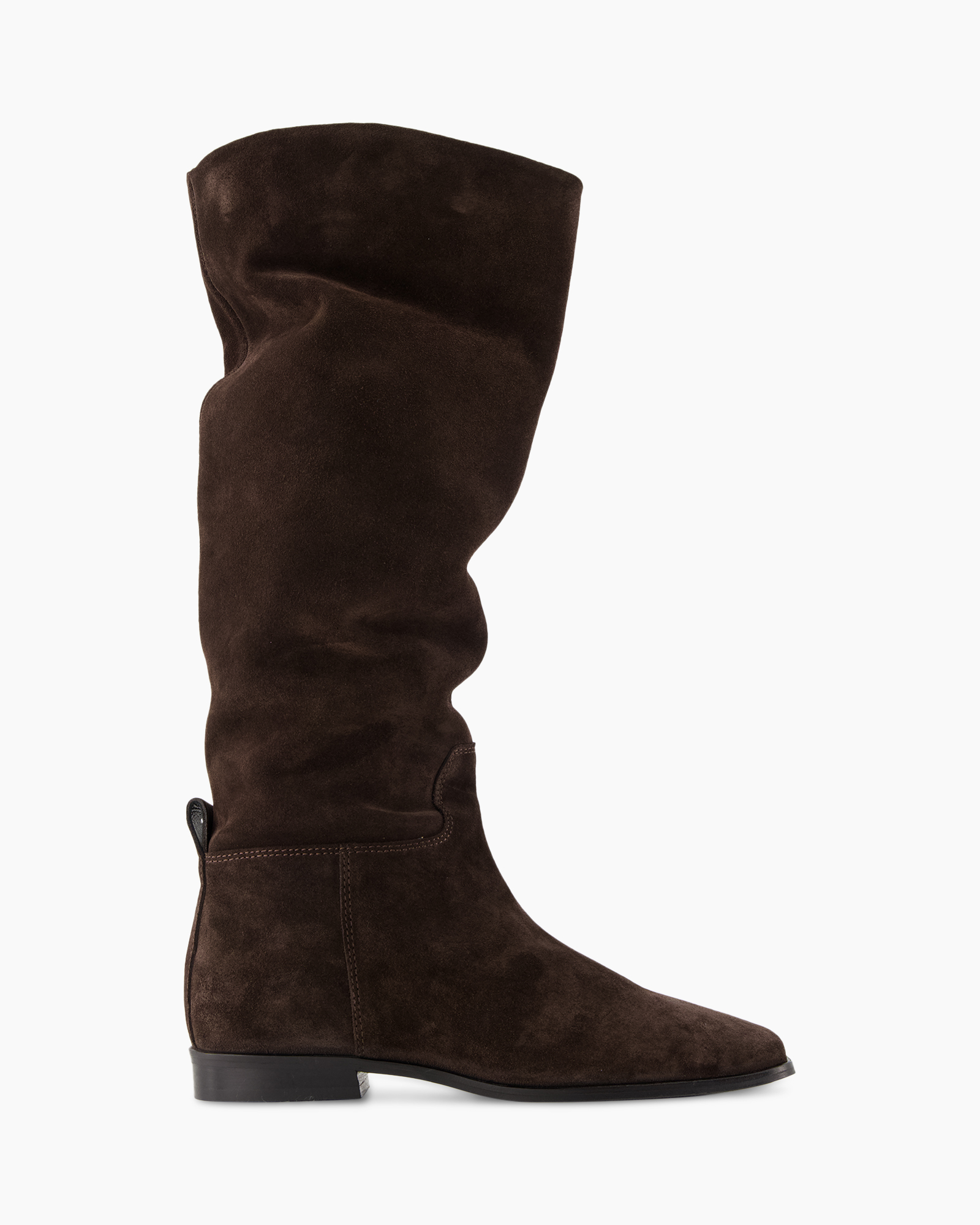 laarzen, knee-high, bruin, suede, platte hak
