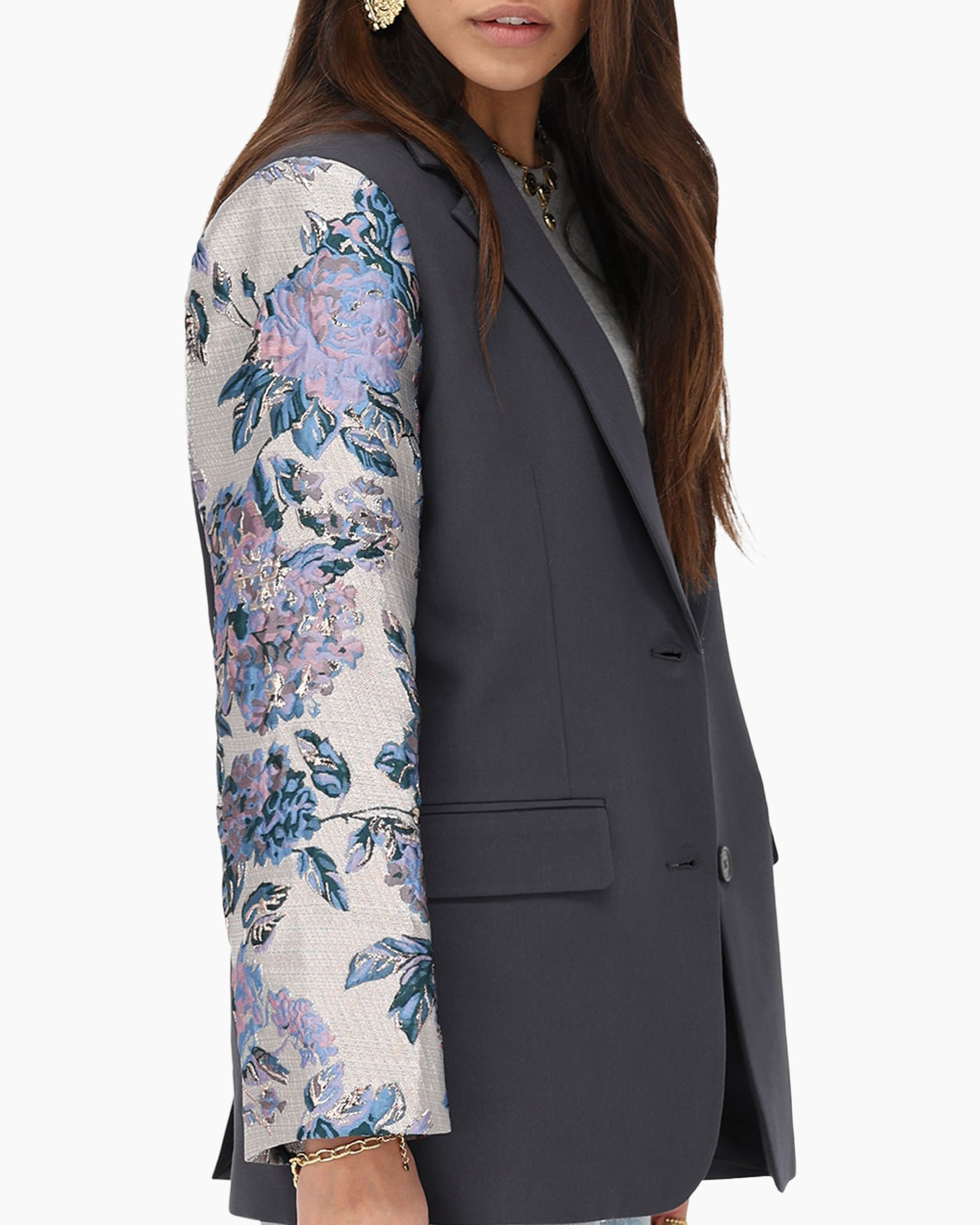 Jack Blazer With Jacquard Sleeves midden grijs