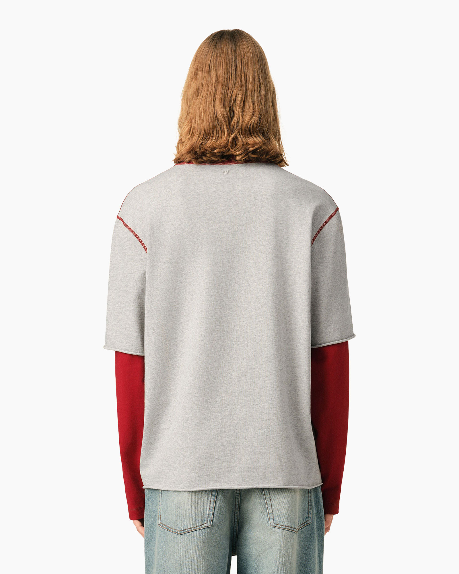 hoodie, langarm, grijs, rode accenten, kleine logo