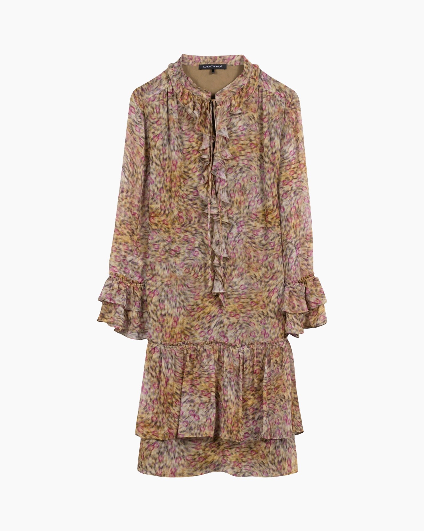 jurk met bloemen, gelaagde jurk, look, lange mouwen, multicolor