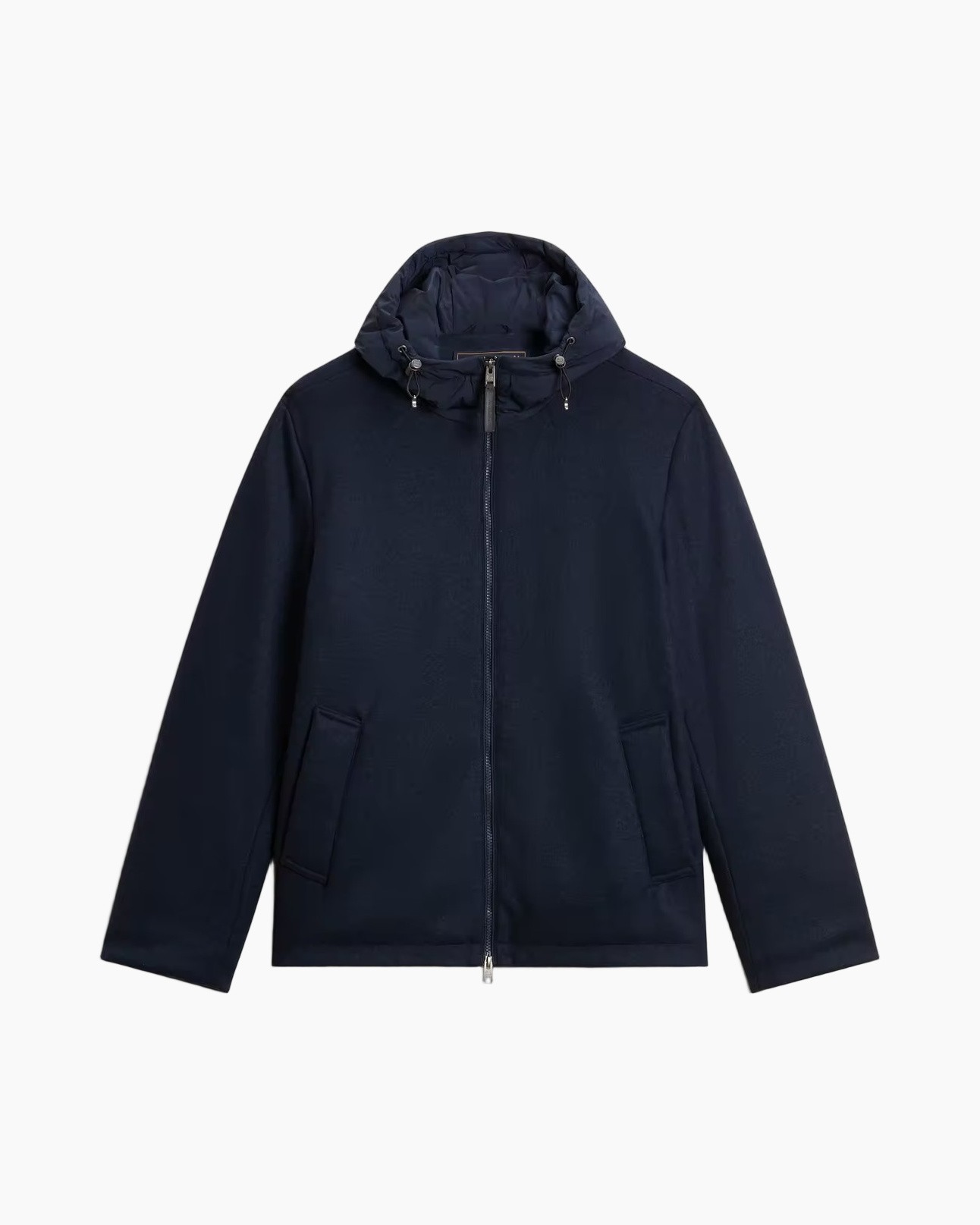 jas met capuchon, marineblauw, ritssluiting, lange mouwen, voorzakken