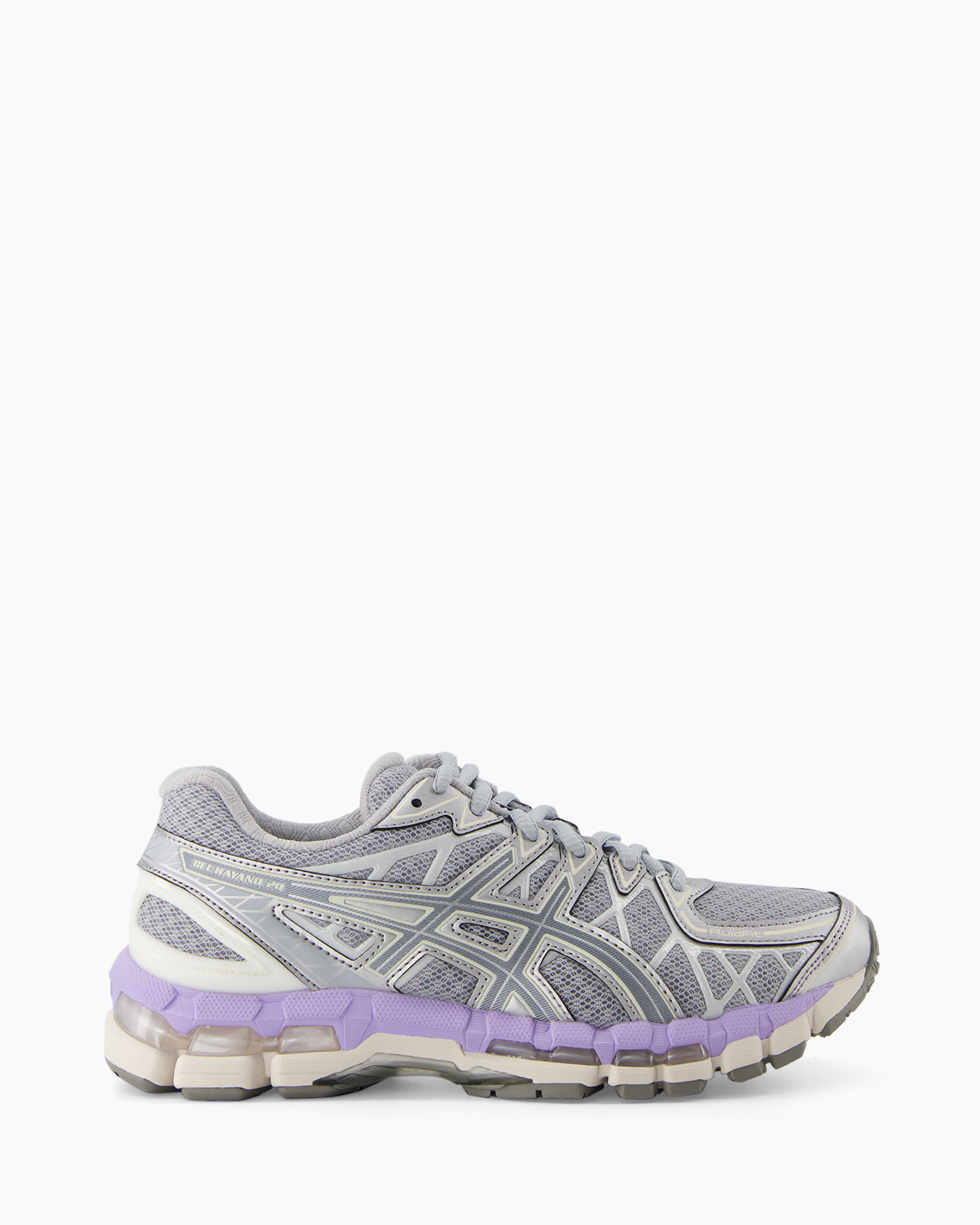 hardloopschoen, meshbovenwerk, foam tussenzool, grijs paars, athletische sneakers