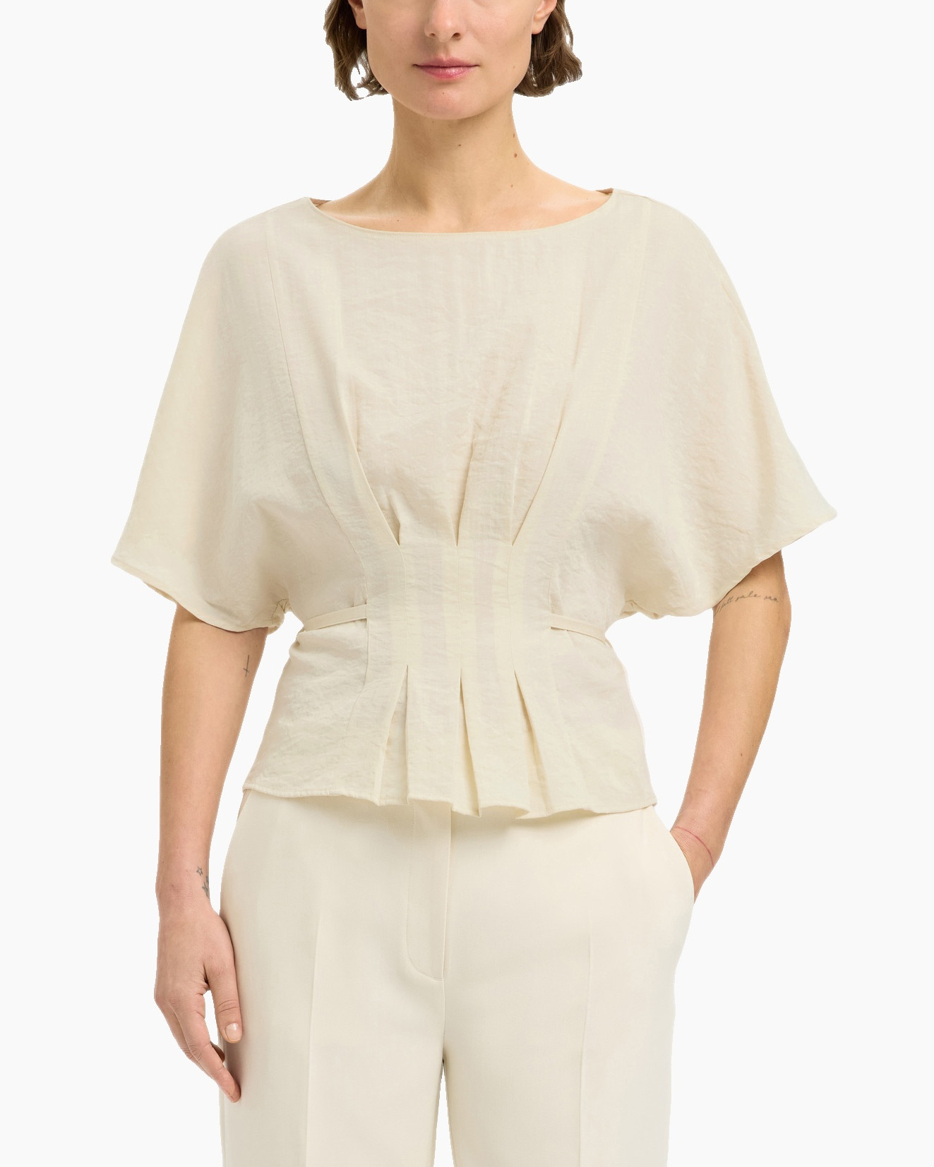 Top Matilda Ss Pleated Top B Off White