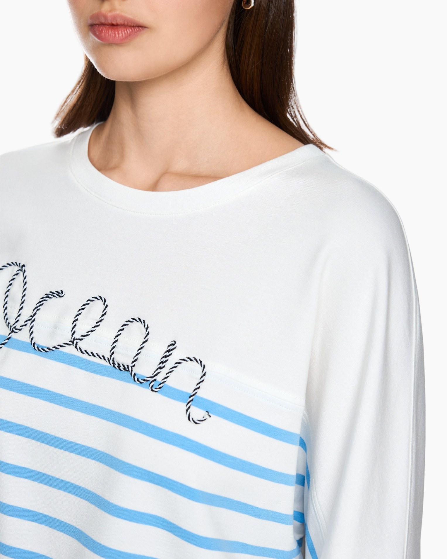 t-shirt, gestreept, blauw, wit, ronde hals