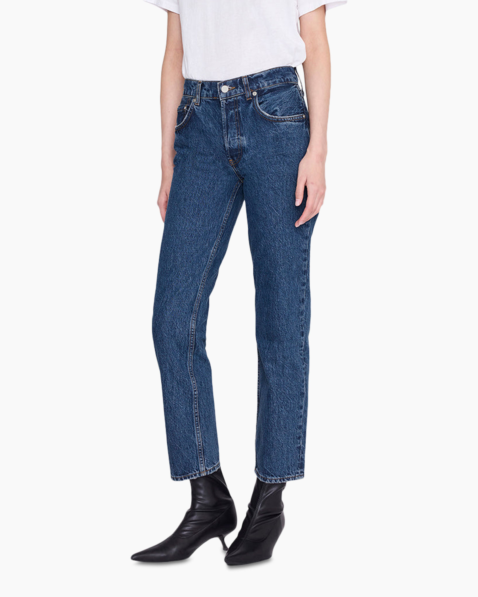 broek, blauw, denim, rechte pijp, volle lengte