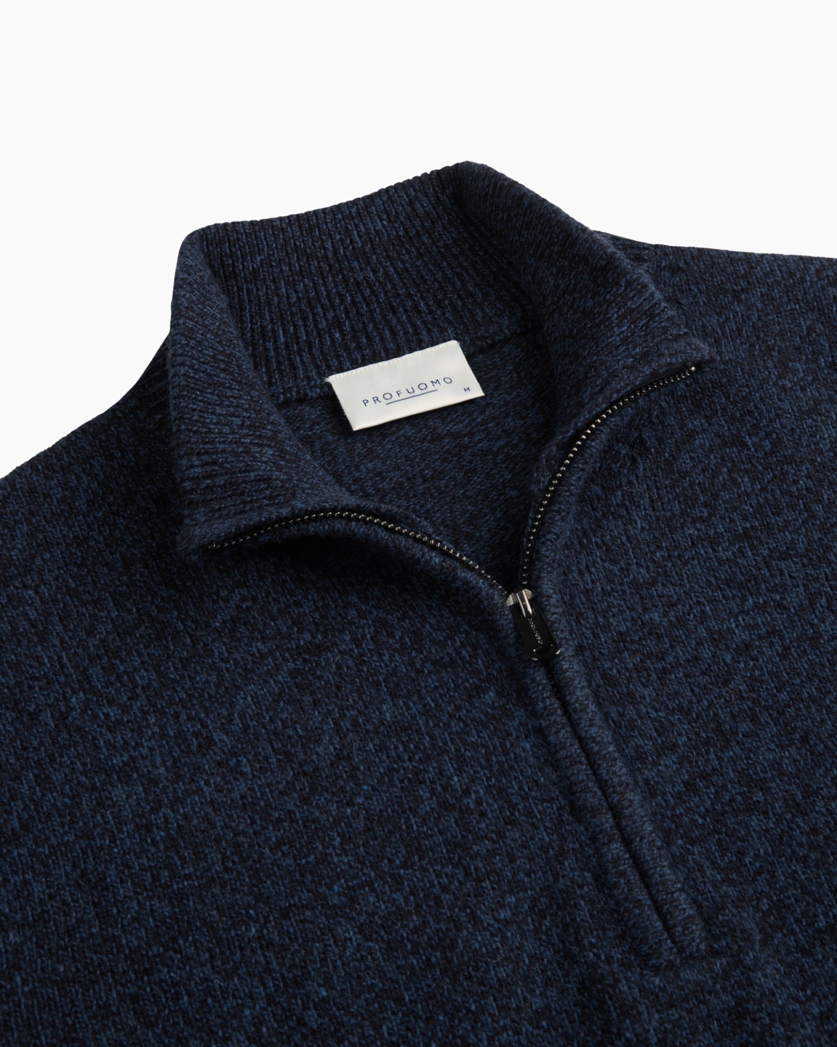 trui, pullover, kraagloze rits, brei, donkerblauw