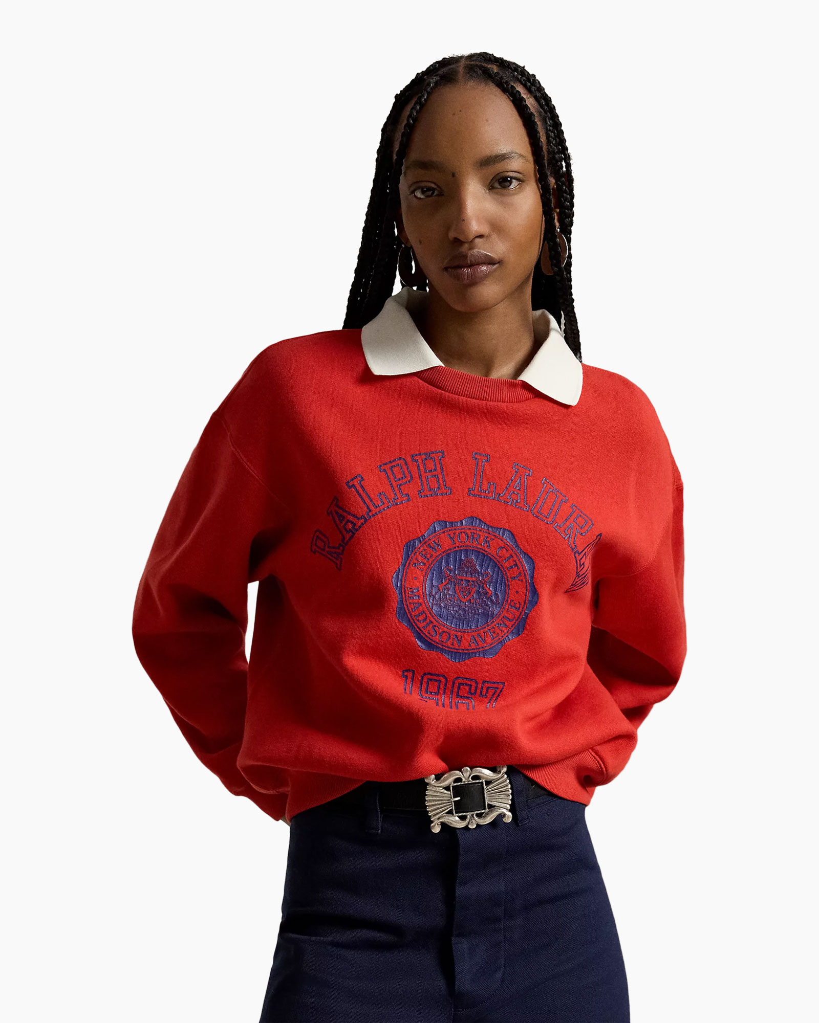 sweatshirt, rood, kraag, grafisch, contrast kraag