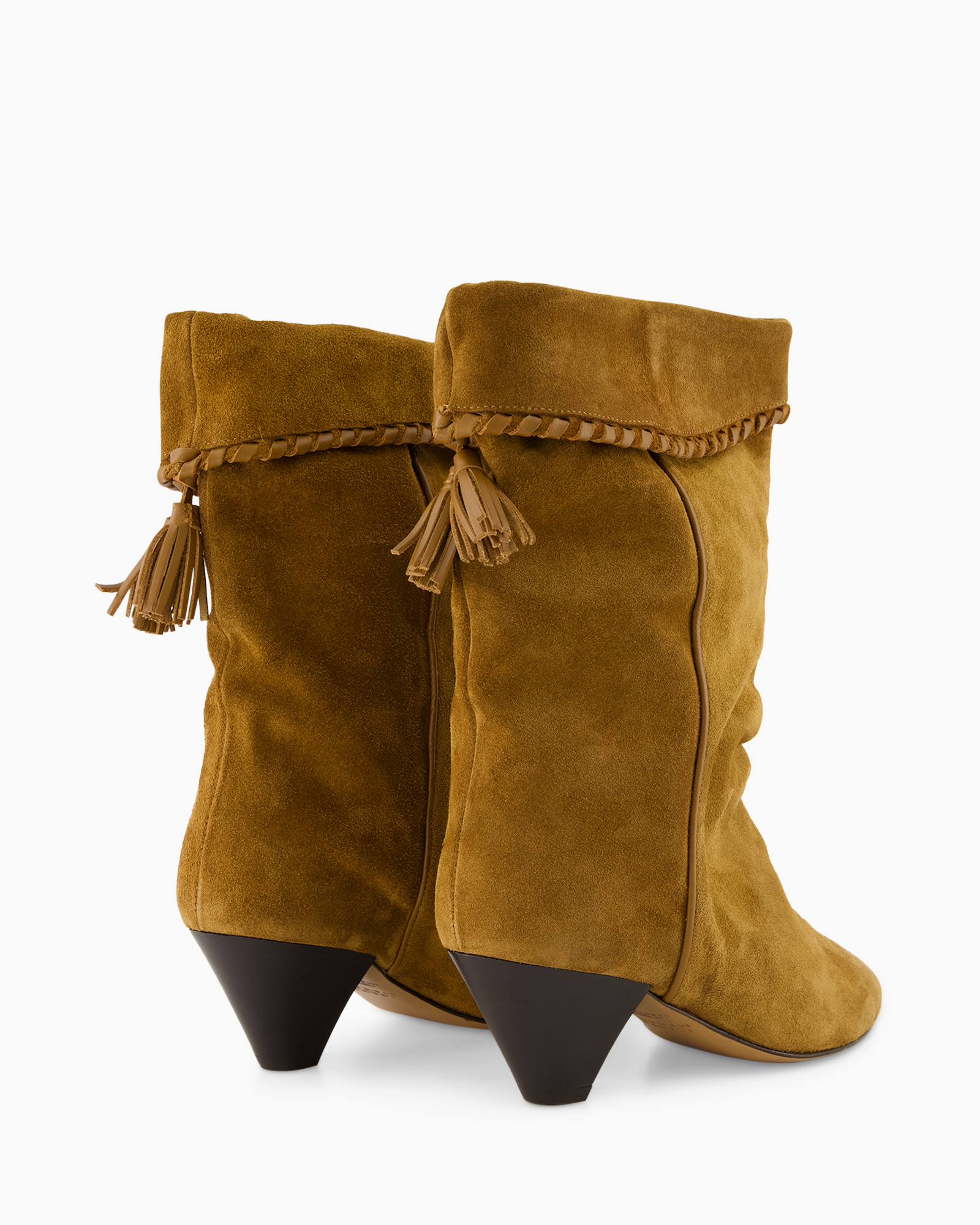 enklelaarsjes, suede, tassel, middellaarzen, tanbruin