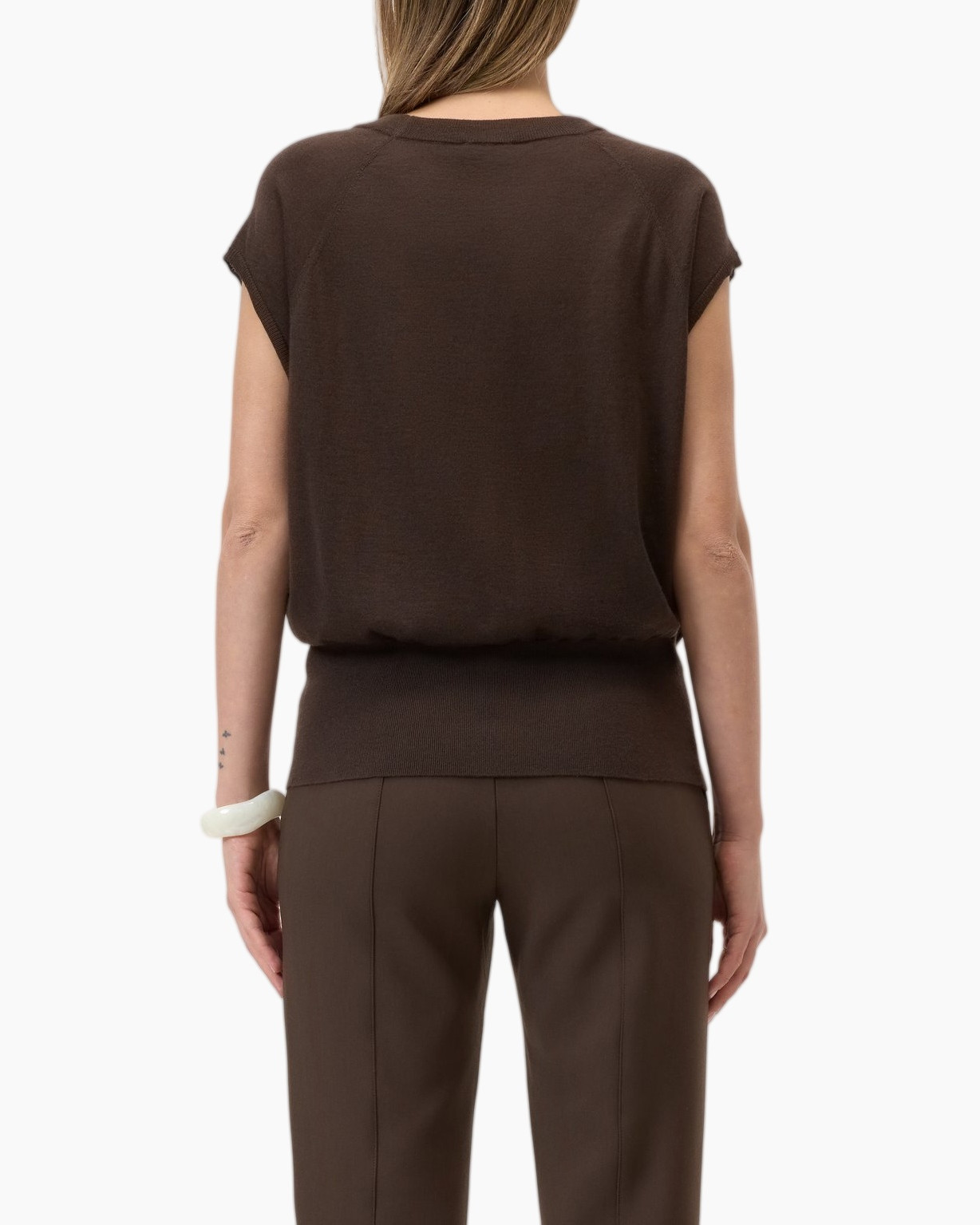 turtleneck, top brei, bruine top, mouwloos, casual fit