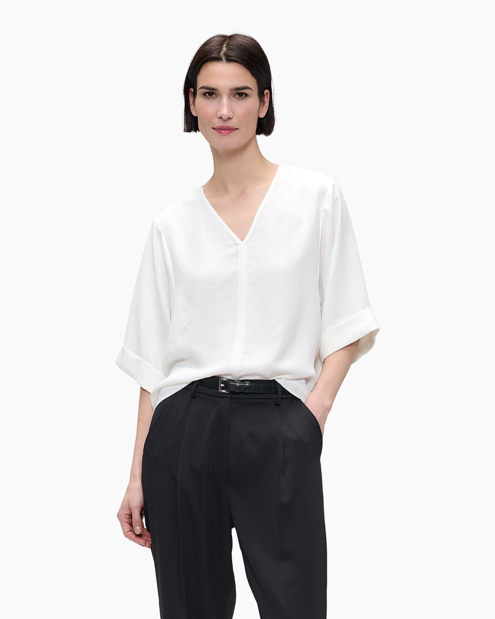Top Fluid Crepe V-neck Off White
