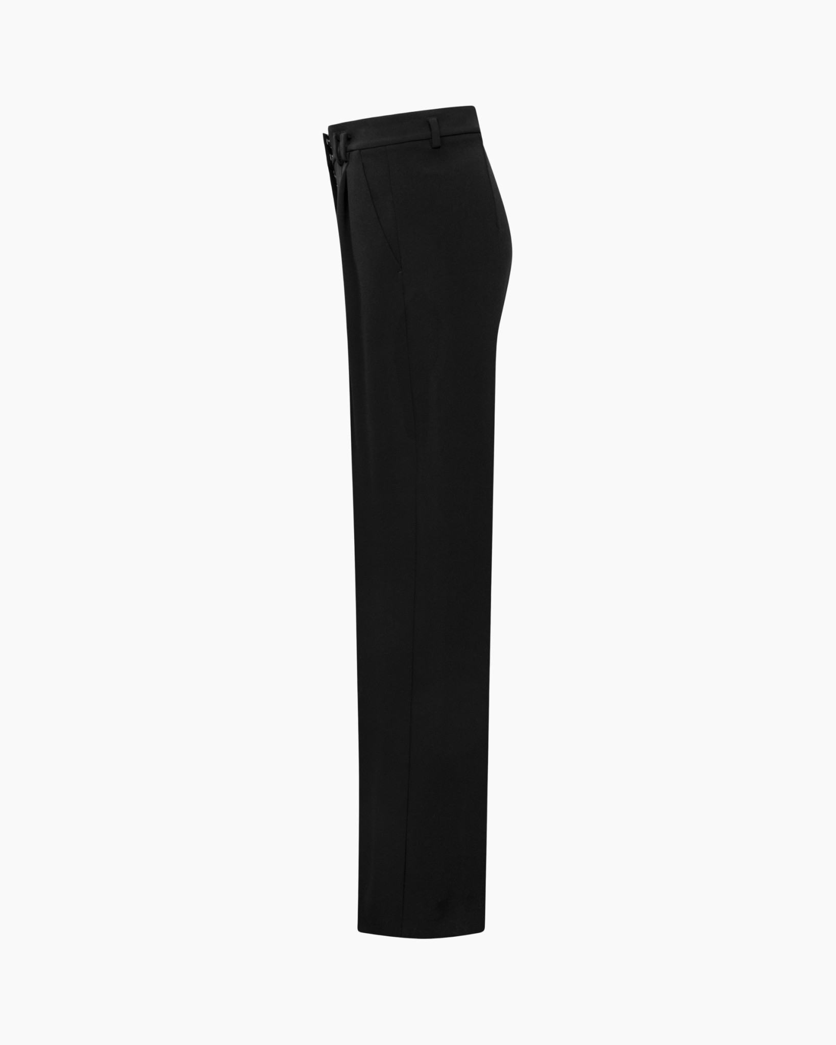 broek, broekpak, zwart, slim-fit, taillenband