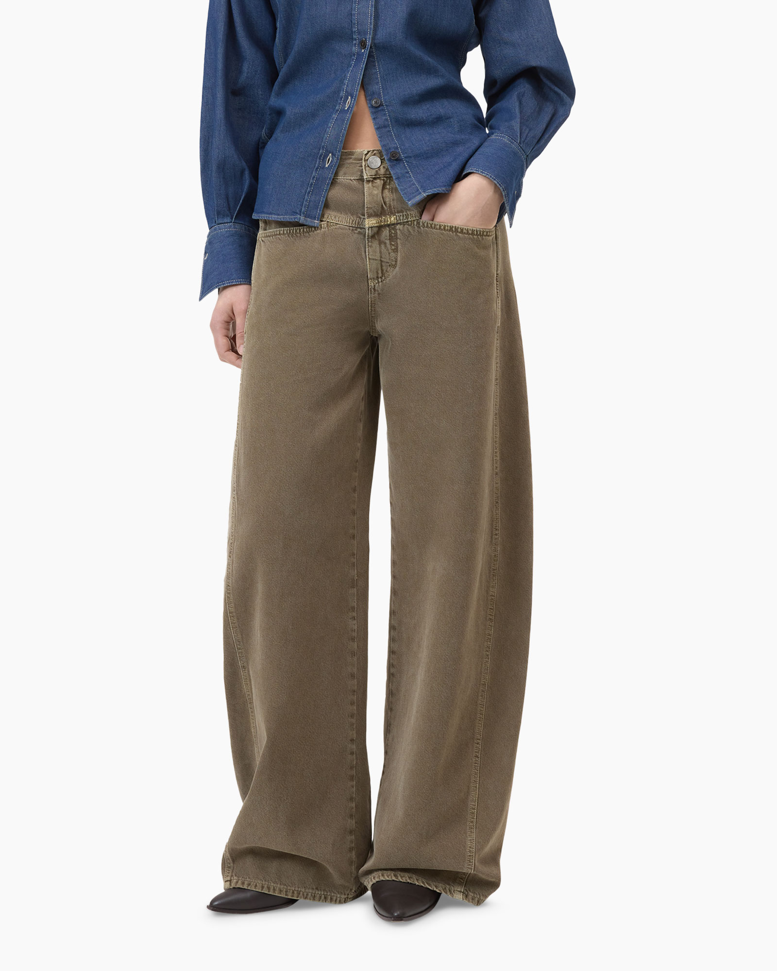 pantalon brede pijp, bruin kleur, kledingstuk sleutelatribut, broek wijd uitlopend, broek van katoen
