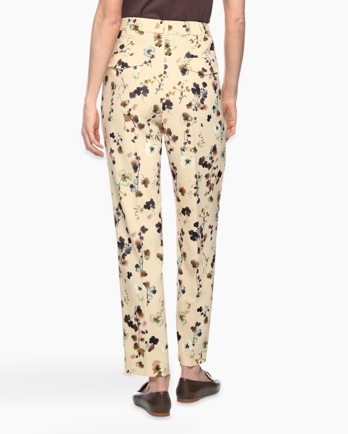 broek, bloemenprint, beige, broeken, recht model